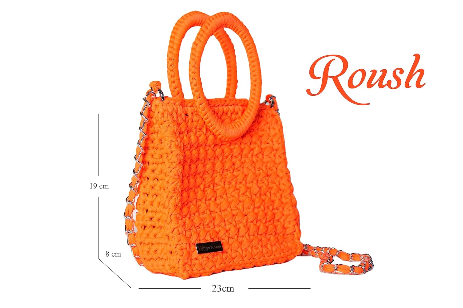 HERNANDO JOSA Roush – Bolso cruzado a mano para mujer, bolso de mano con asa circular, hecho a mano, de algodón (Naranja Neón)