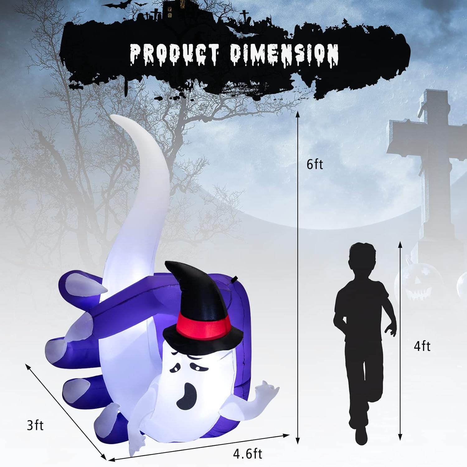 COSTWAY Mano inflable de Halloween de 6 pies para sostener el fantasma con LED integrado y soplador de aire