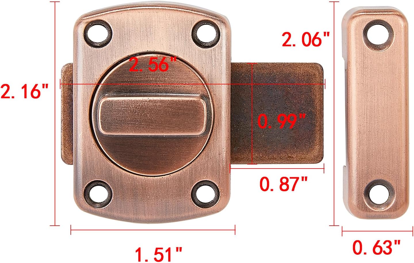 Paquete de 2 pestillos de cerrojo giratorio para puerta de seguridad, cerradura de puerta para mascotas, muebles de gabinete, ventanas, baño,