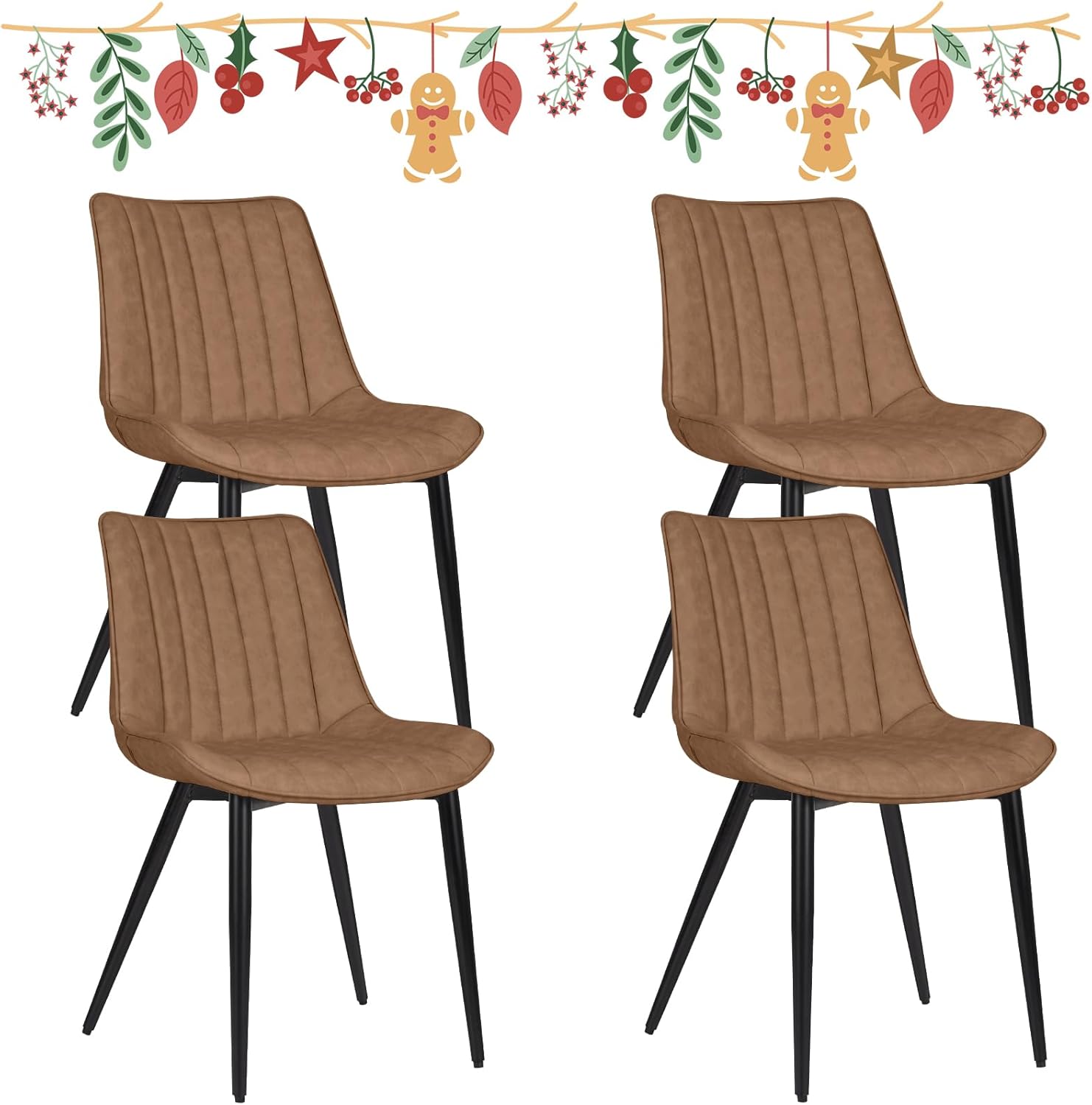 AVAWING Juego de 4 sillas de comedor, modernas de mediados de siglo, sillas de comedor de ocio sin brazos, silla tapizada de piel sintética con