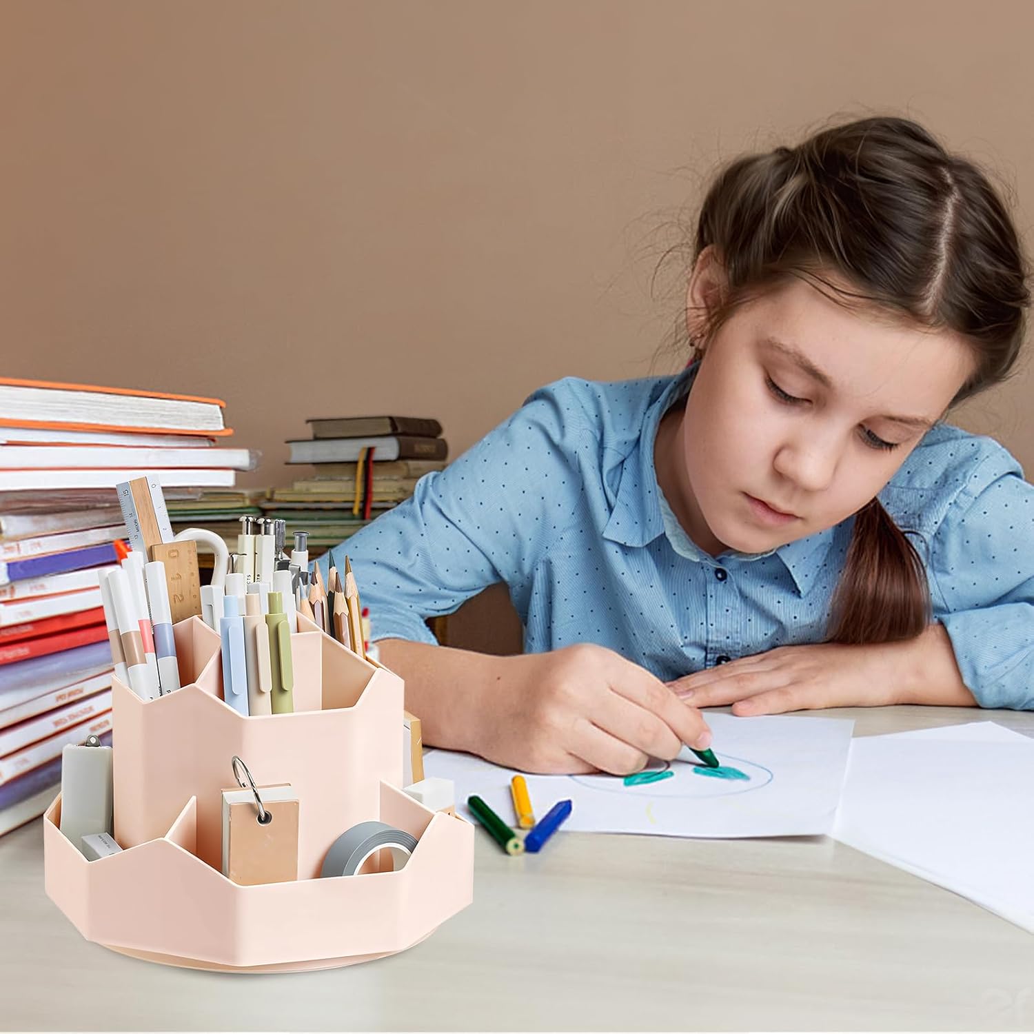 Soporte para bolígrafo de rotación de 360 grados, soporte para lápices de 9 ranuras para escritorio, organizador de escritorio, accesorios de