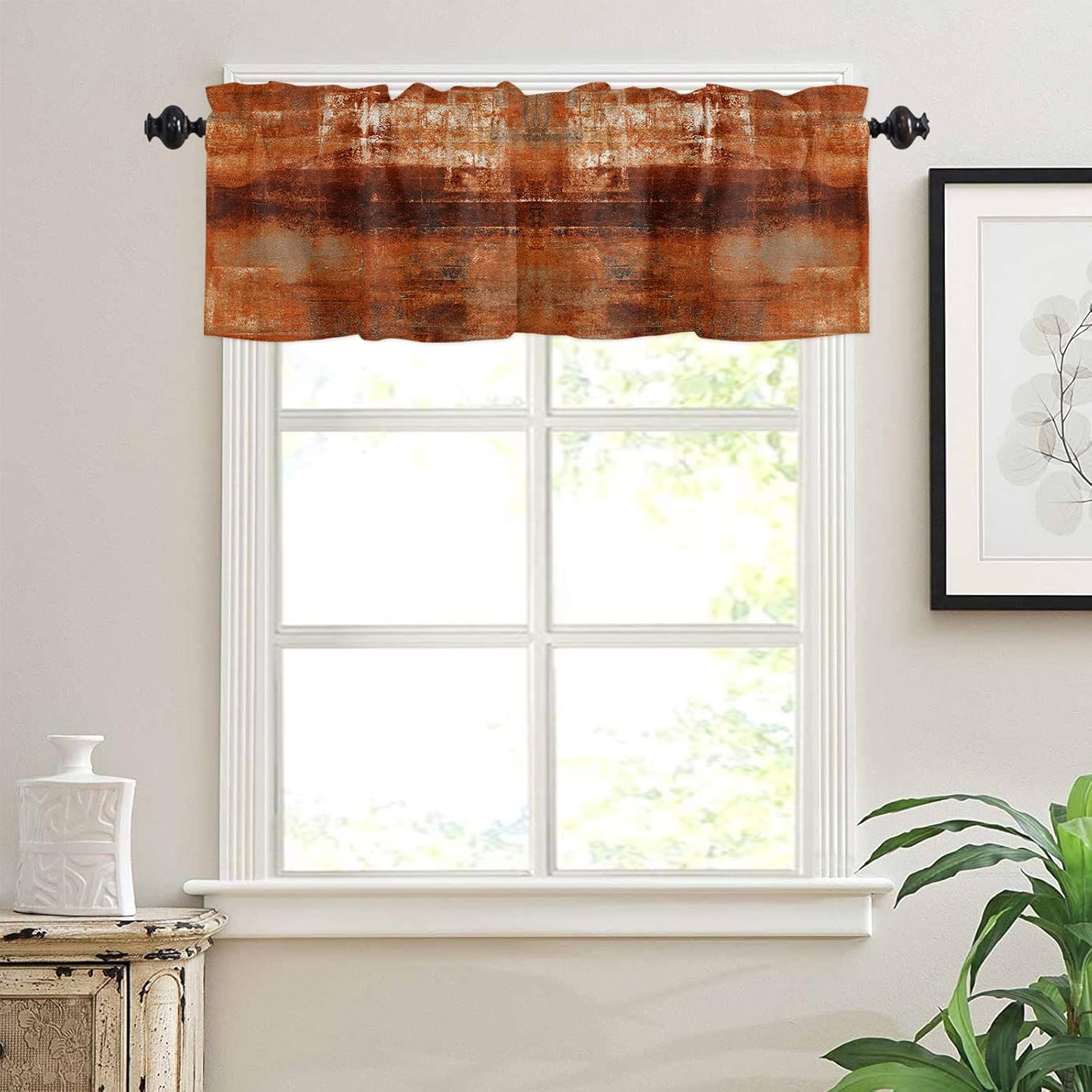 Cenefa de cortina para decoración de ventana de cocina, pintura al óleo retro geométrica naranja caramelo arte abstracto 54 x 18 pulgadas, cortinas