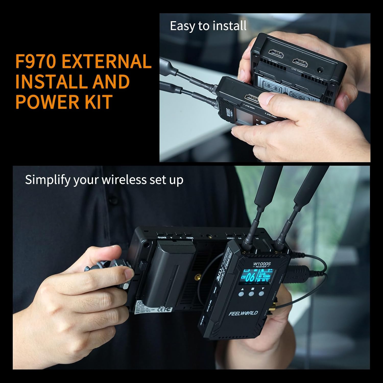 FEELWORLD F5 Prox 5.5 pulgadas 1600nit Cámara DSLR de alto brillo Monitor de campo Pantalla táctil Forma de onda 3D LUT F970 Kit externo Instalar
