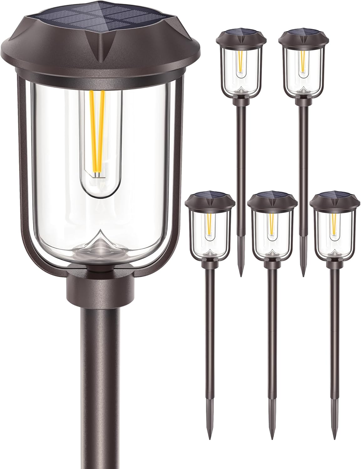 2 luces solares brillantes LED para caminos al aire libre, 1200 mAh, paquete de 6 luces solares de camino de 32 pulgadas, luces solares impermeables