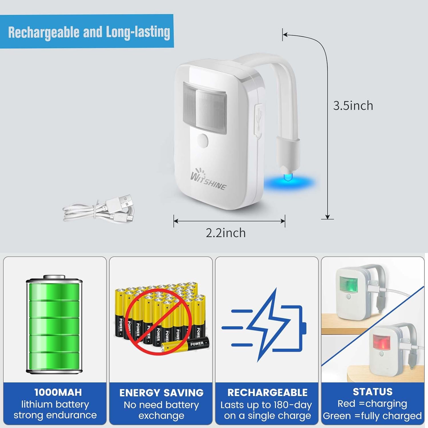 Paquete de 2 luces de noche recargables para inodoro, 16 colores con detección de movimiento, luz para cuenco de baño, novedosa y divertida