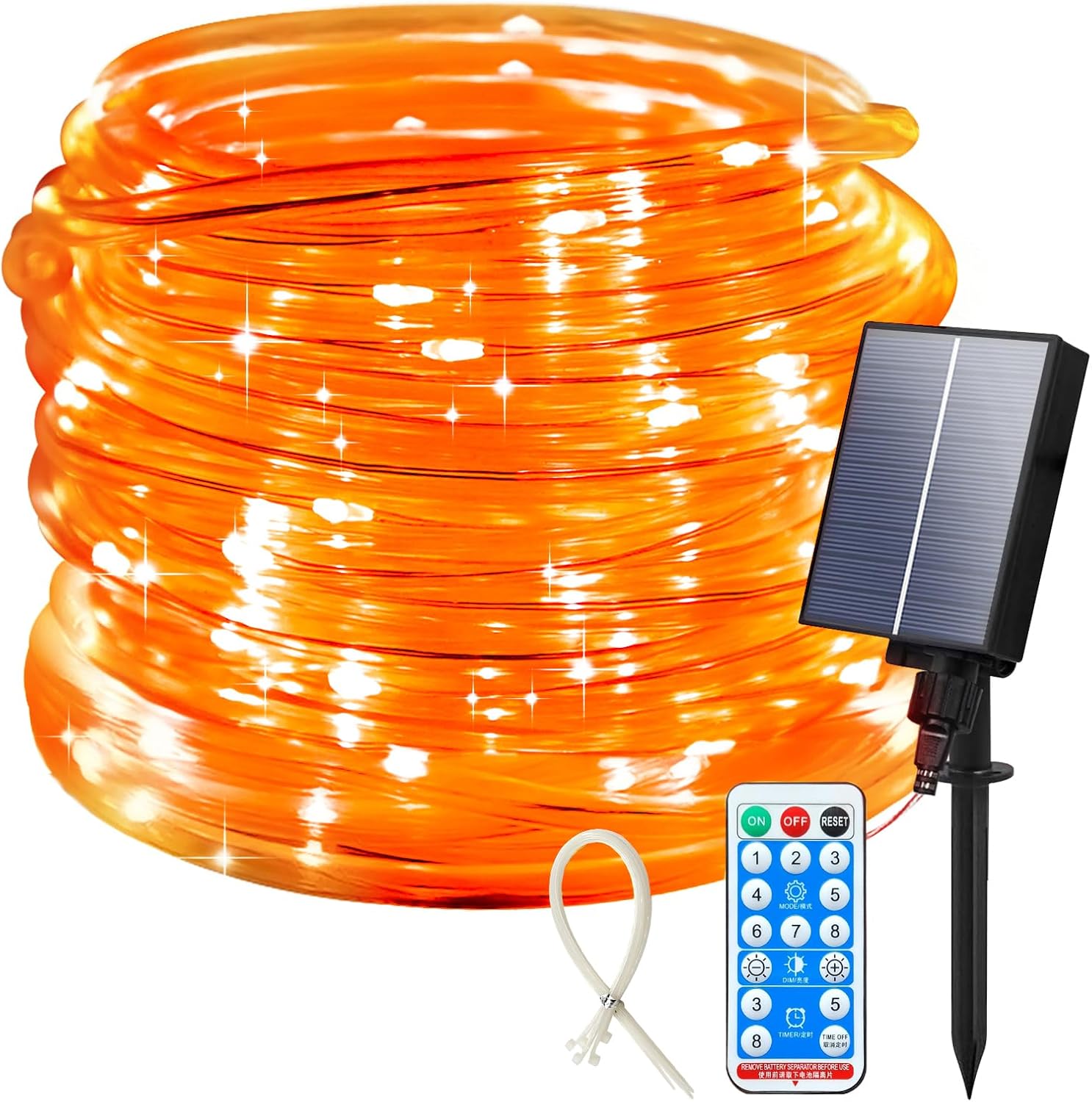 ICRGB Cuerda de luces solares para exteriores, 66 pies, 200 luces LED IP67, impermeables, 8 modos, luces de Navidad al aire libre, tira de luces
