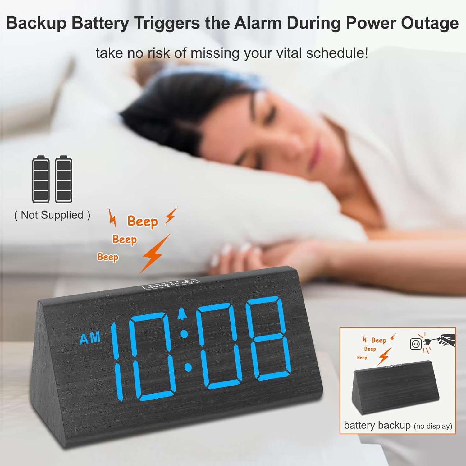 DreamSky Reloj despertador digital para dormitorio de madera
