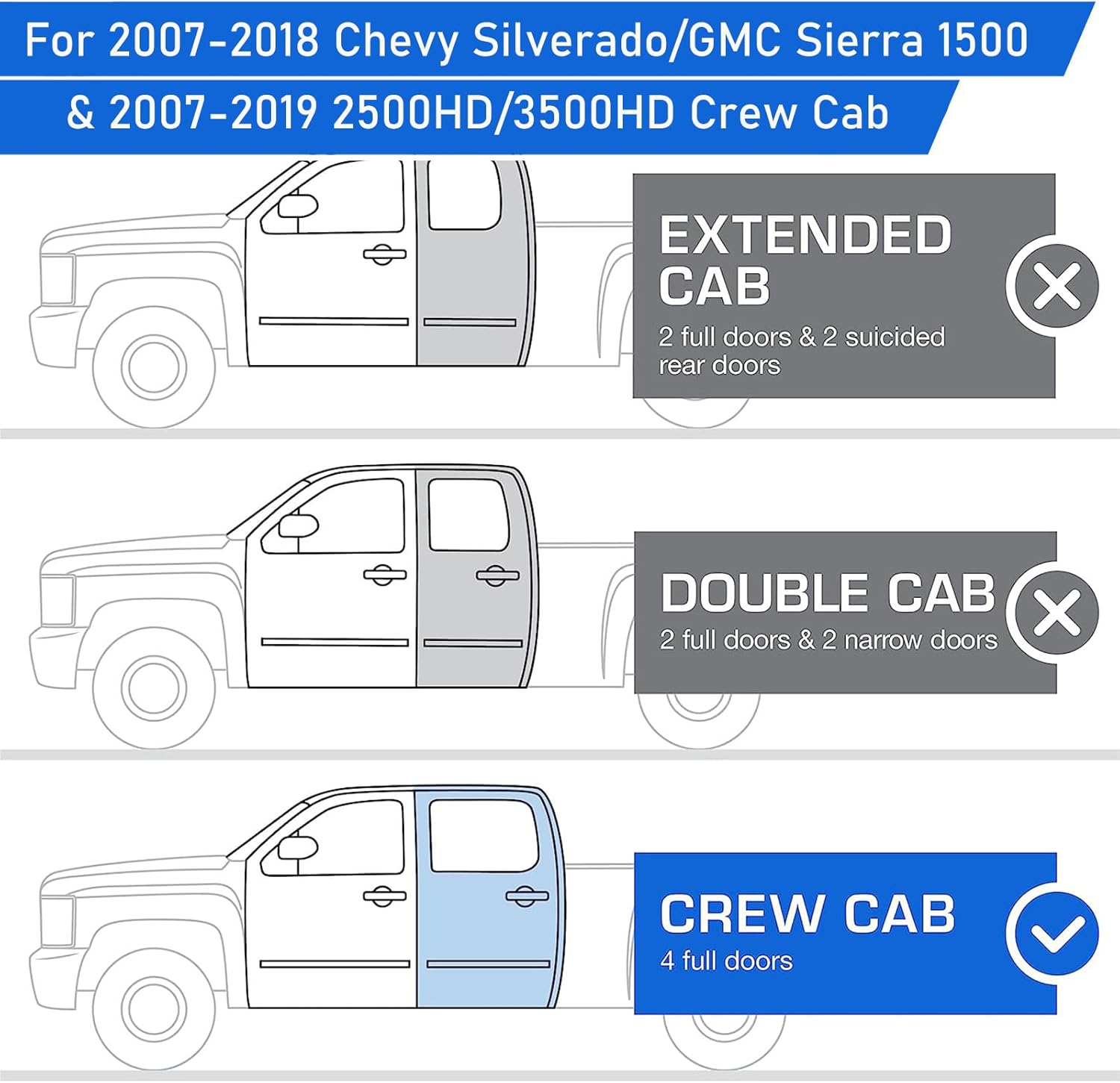 Estribos estilo de barra de aro para Chevy Silverado 1500Sierra 1500 2500HD 3500HD 2007-2018 Crew Cab (excepto versión diesel), barras Nerf de doble