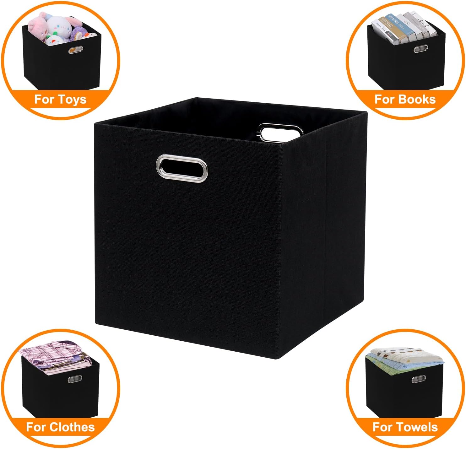 Jermichoc Contenedores de almacenamiento de cubos de 13 x 13 x 13 pulgadas, paquete de 4 canastas plegables de tela de lino con mango de metal para