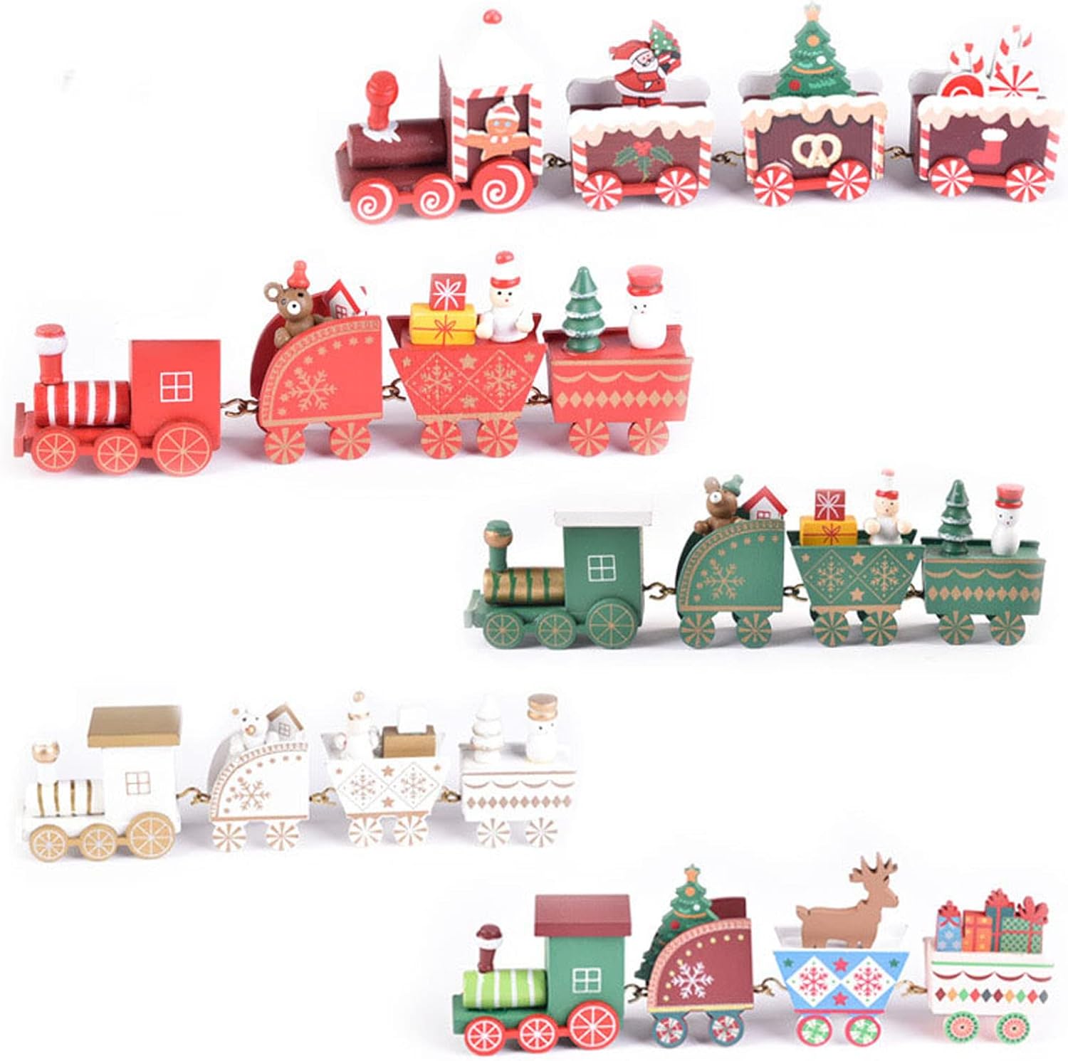 Tren de Navidad pintado de madera para decoración de Navidad, juguetes de regalo para niños, figura de tren de Navidad, decoración de mini