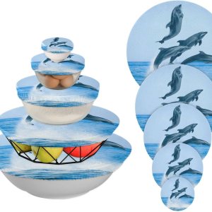 Sea Dolphins – 5 tapas elásticas de tela reutilizables para tazones, tazas, platos, ollas y sartenes Sea Dolphins – 5 tapas elásticas de tela reutilizables para tazones, tazas, platos, ollas y sartenes