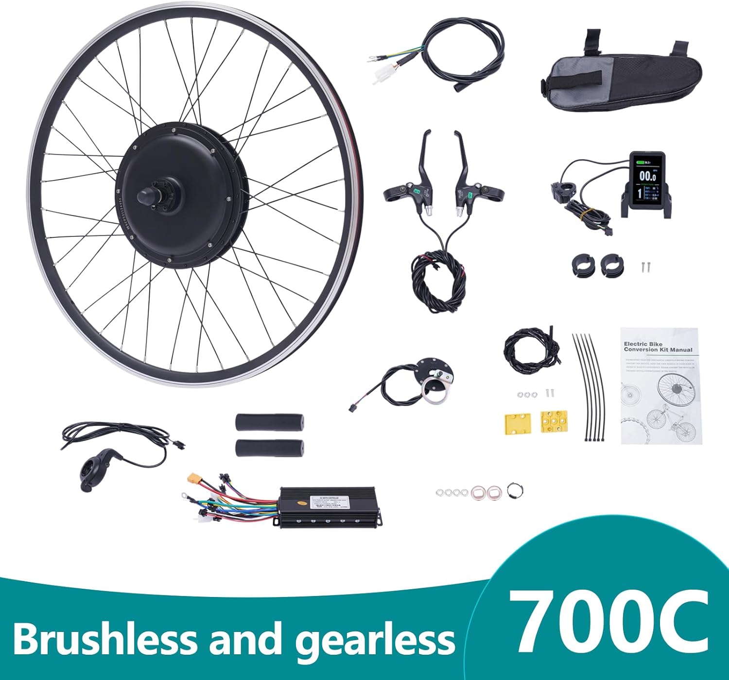 AKaSping Kit de conversión de rueda delantera de bicicleta eléctrica, kit de motor de bicicleta eléctrica de 48 V, kit de motor de bicicleta