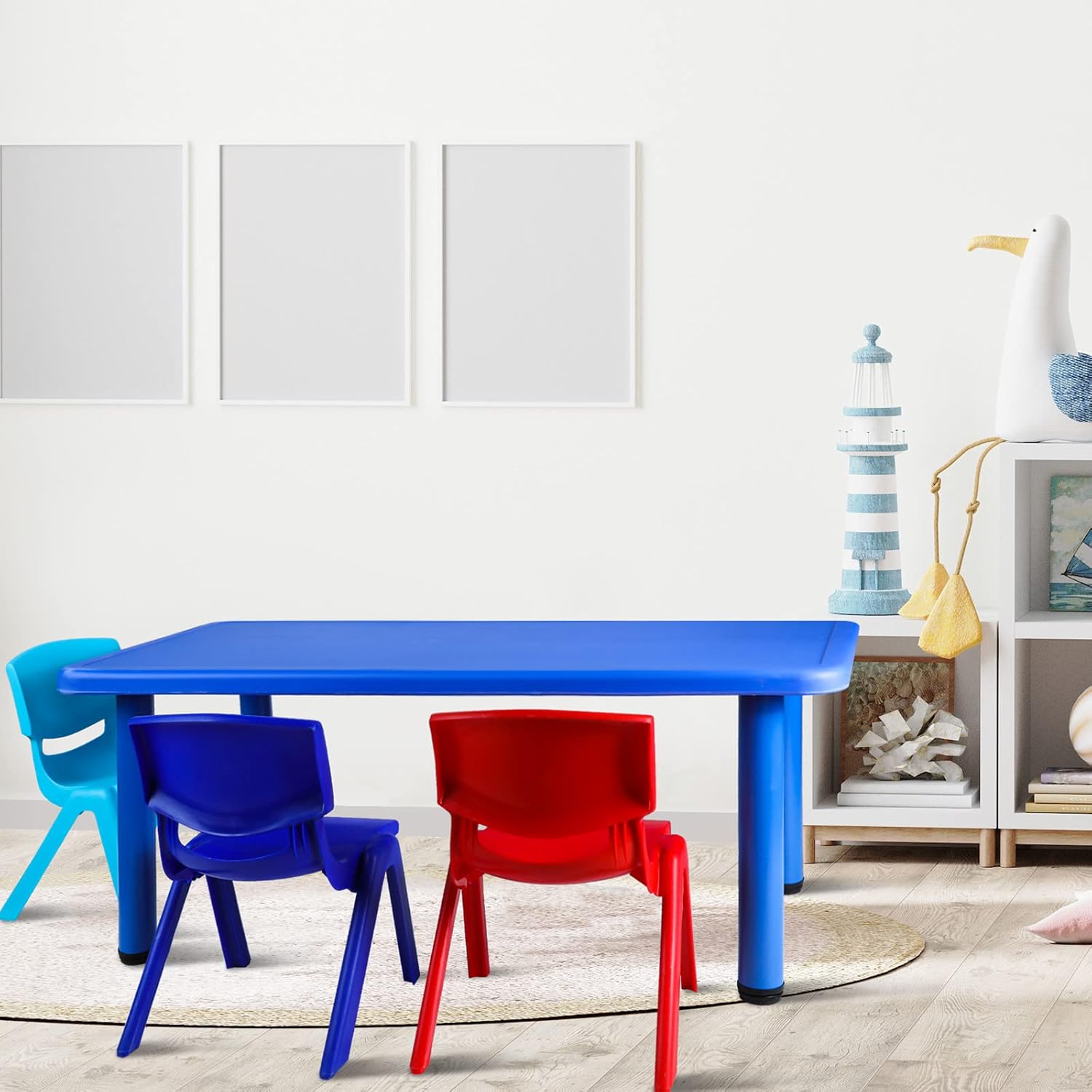 Wesiti Mesa de actividades para niños, rectangular, 47.24 x 23.62 pulgadas, mesa escolar para niños, mesa de plástico portátil para guardería,