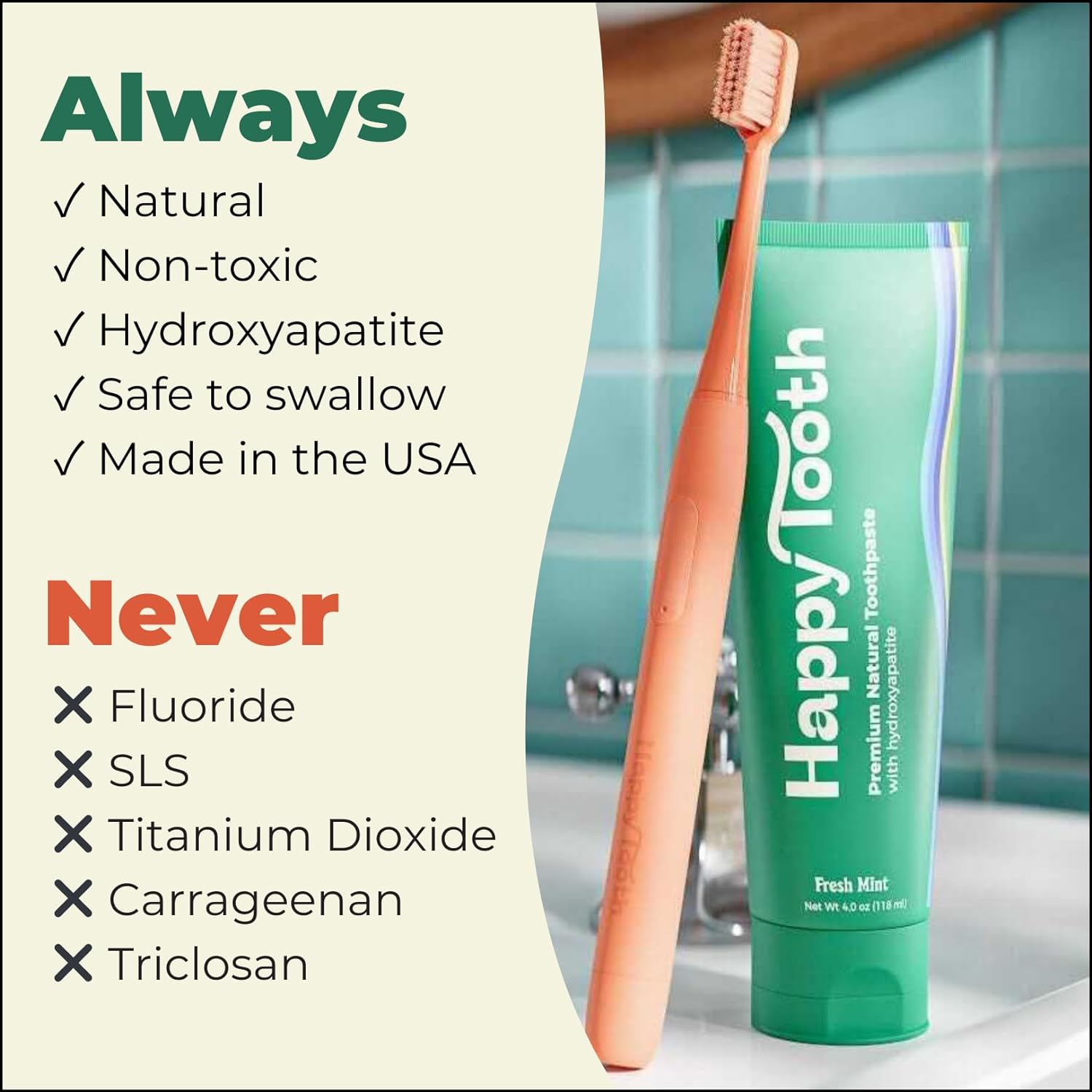 Pasta de dientes natural de hidroxiapatita – Sin flúor, sin SLS – Blanqueamiento para dientes sensibles – Ingredientes naturales – Formulado y