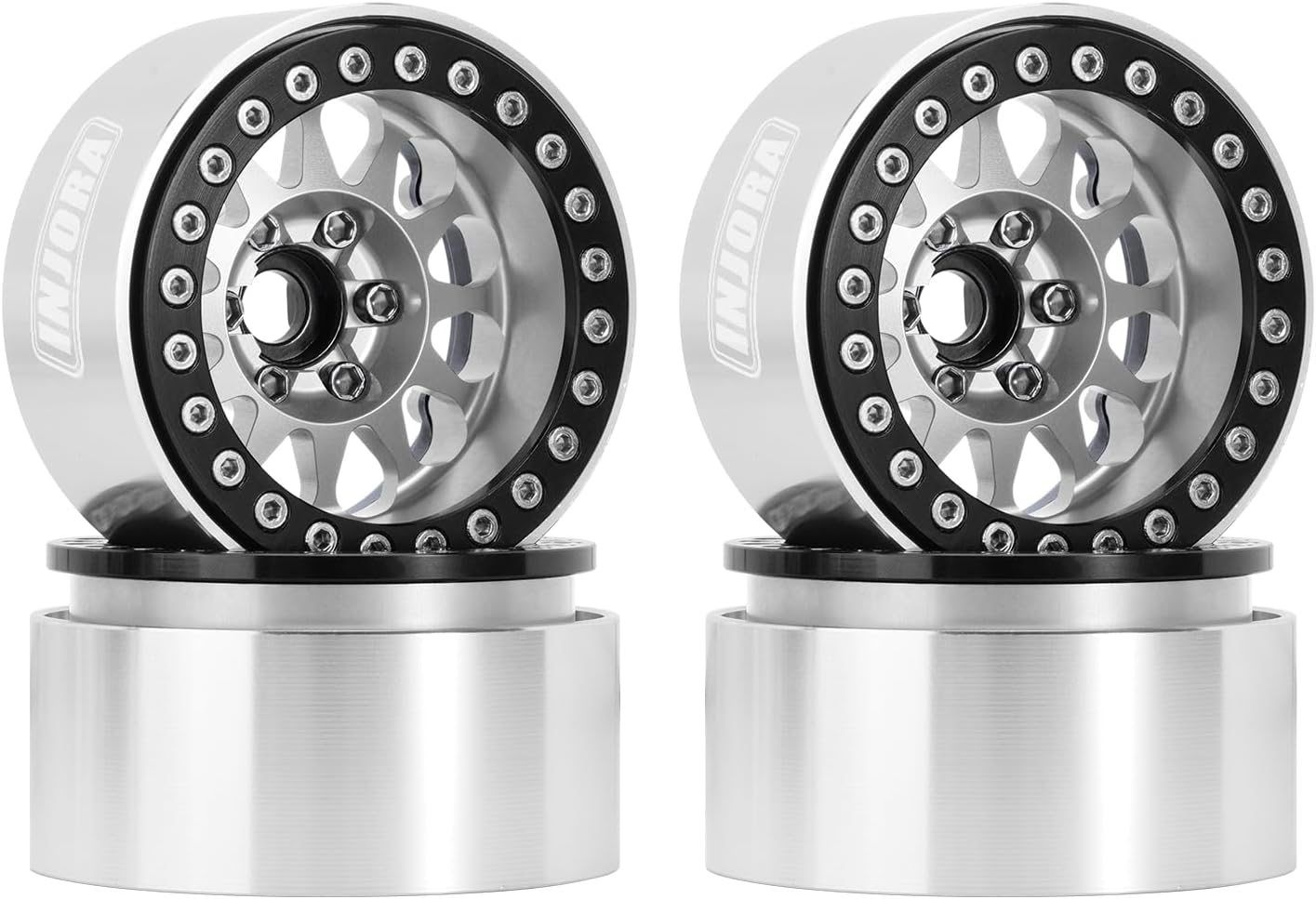 INJORA Rueda Beadlock de 1.9 pulgadas, compensación negativa de 0.409 in, rueda de aluminio CNC para TRX4 SCX10 Gen8 VS4-10 110 RC Crawler Car
