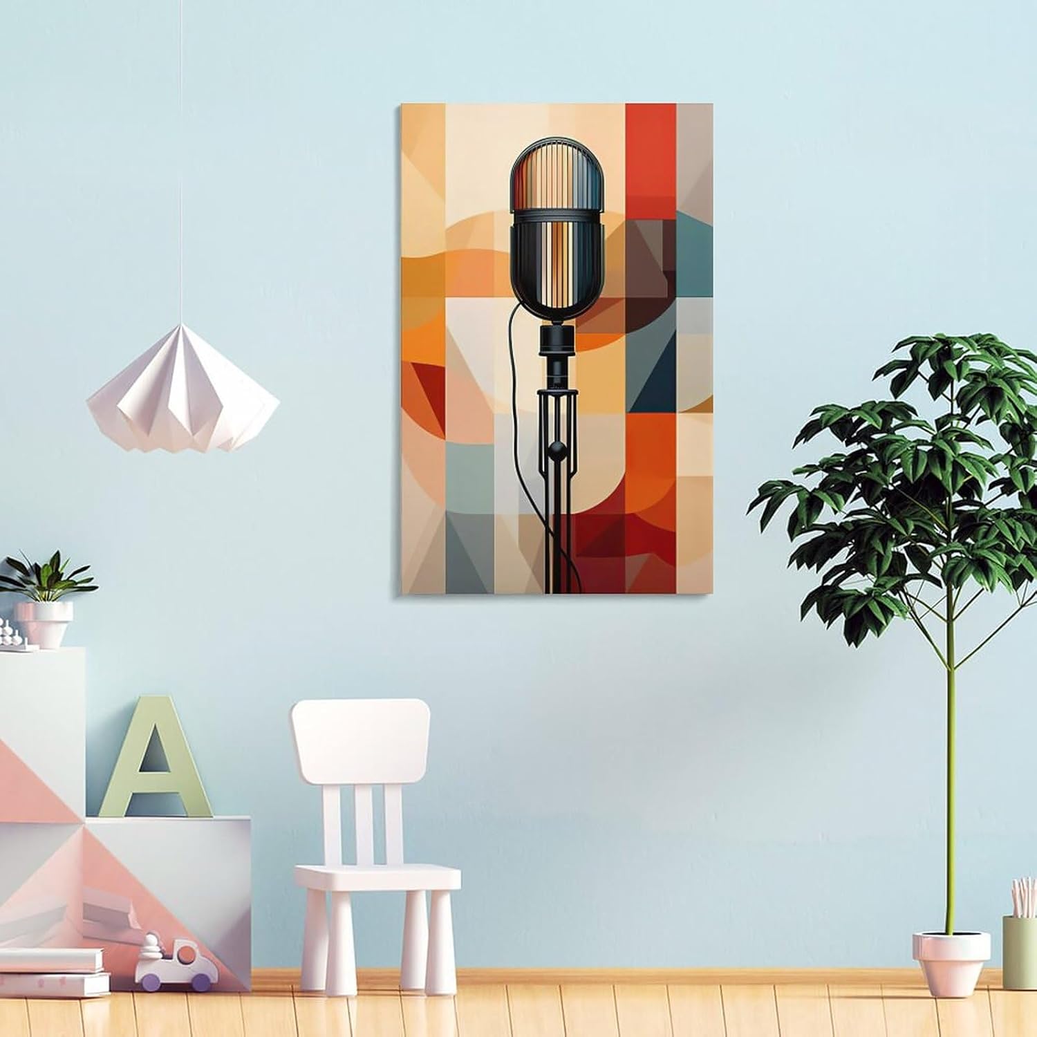 Pintura artística retro, póster abstracto con micrófono musical, para el hogar, dormitorio, sala de estar, lienzo de pared, cuadro P, lienzo de