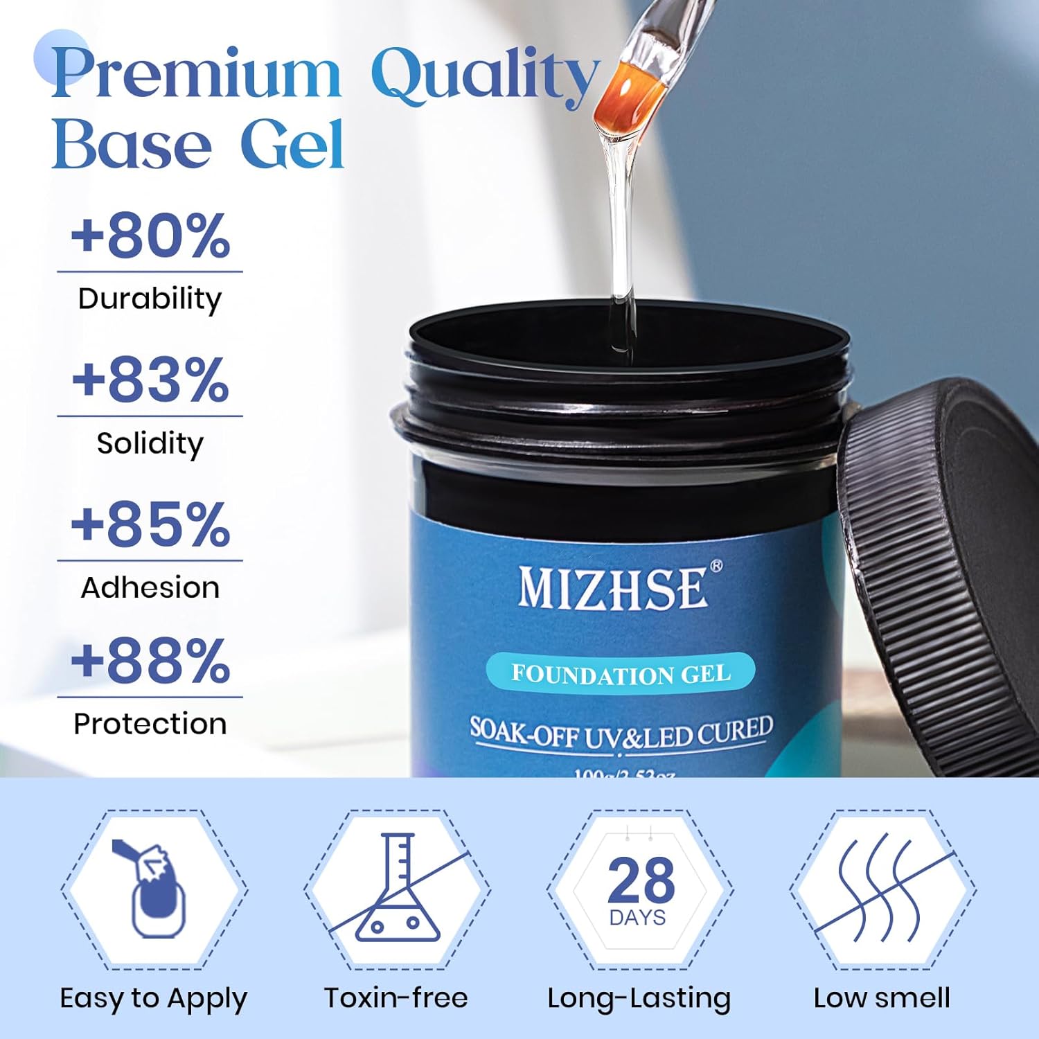 MIZHSE Capa base de gel de 3.4 fl oz para esmalte de uñas de gel, capa base de gran capacidad, esmalte de uñas, fórmula mejorada de larga duración