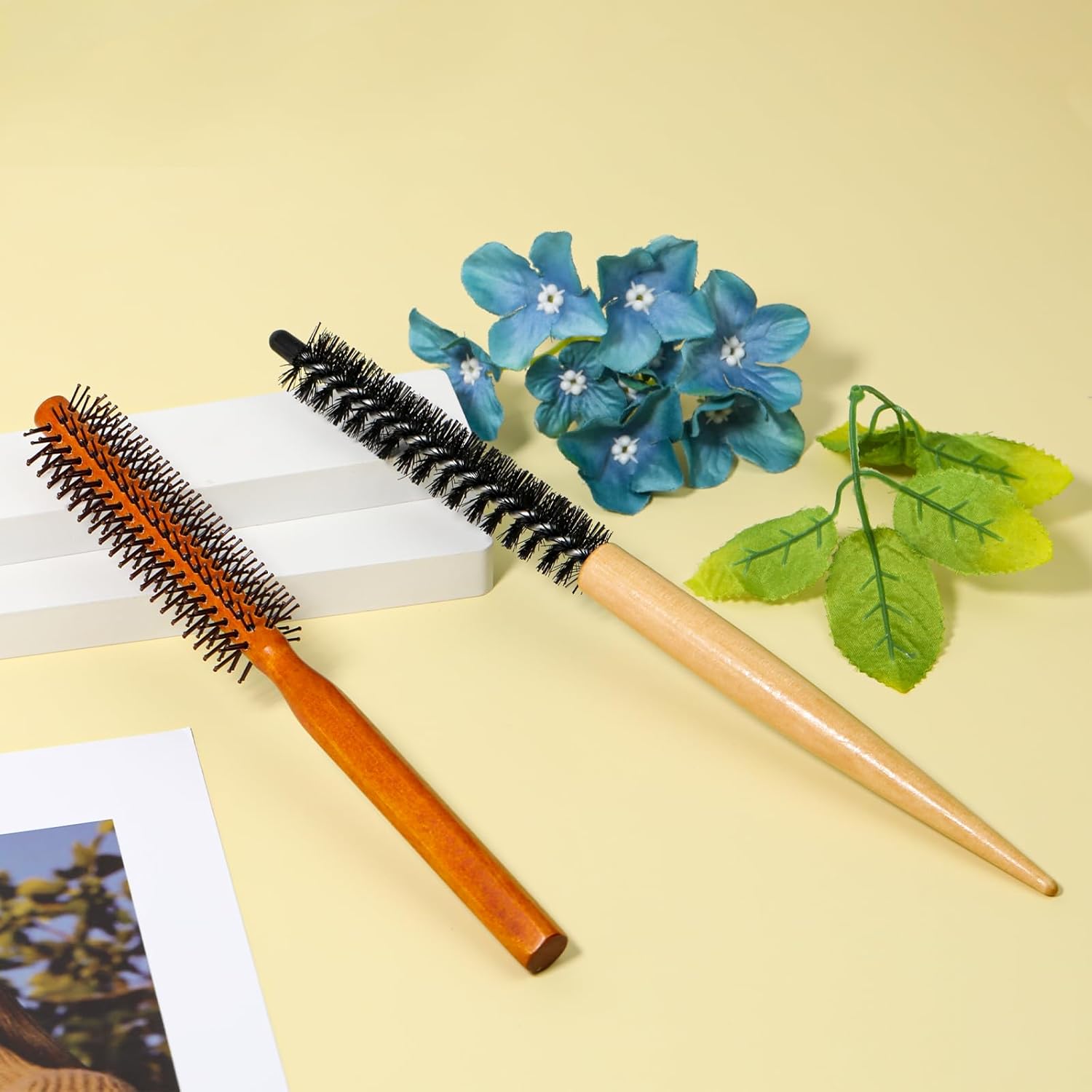 2 cepillos pequeños y redondos para el cabello, mini cepillo de rizo, cepillo circular portátil, cepillo Quiff, peines de pelo de cerdas de nailon,