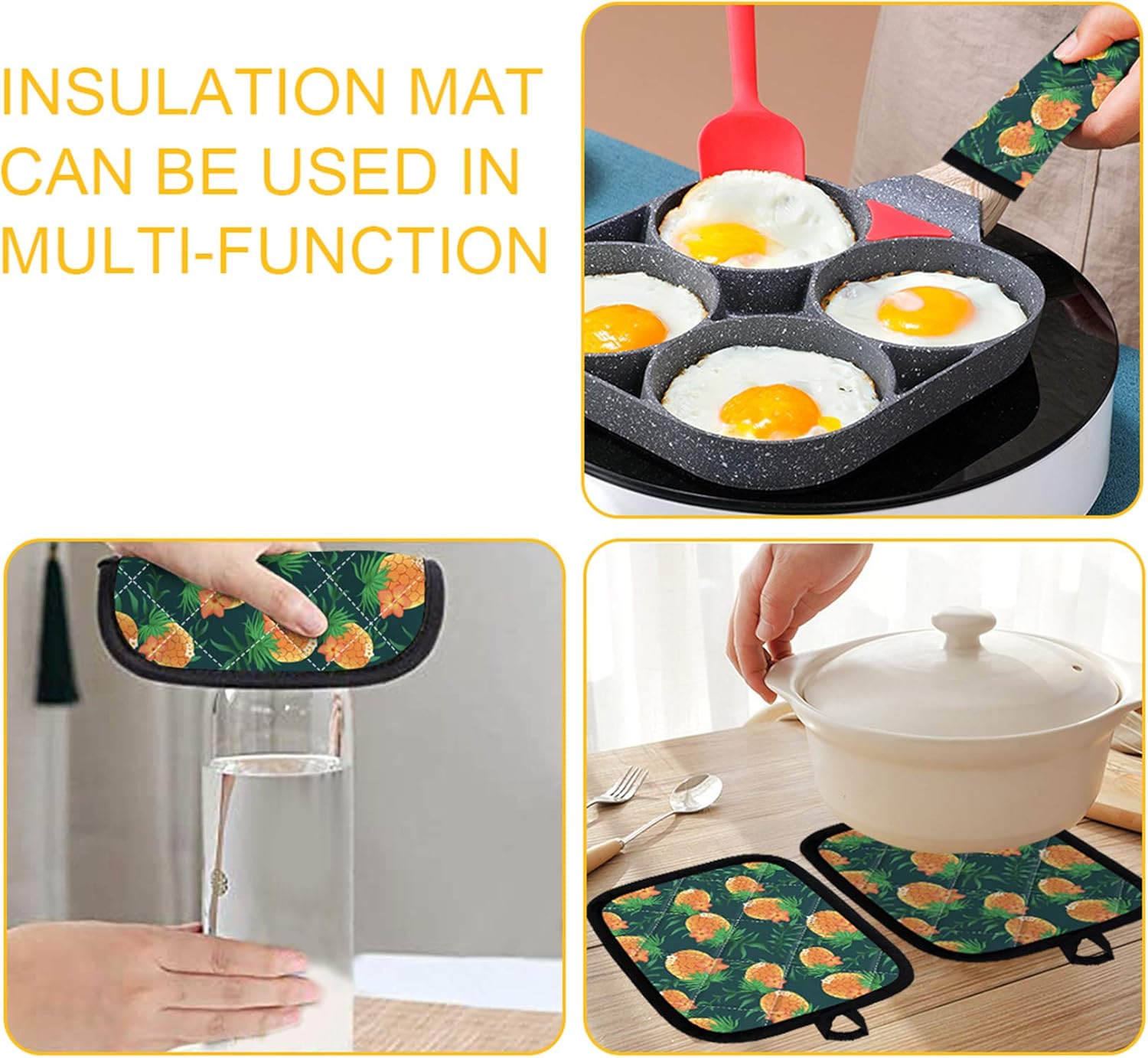UNICEU Juego de 4 guantes de horno y agarraderas de mariposa azul caliente resistentes al calor para cocina, juego de regalo con agarre texturizado