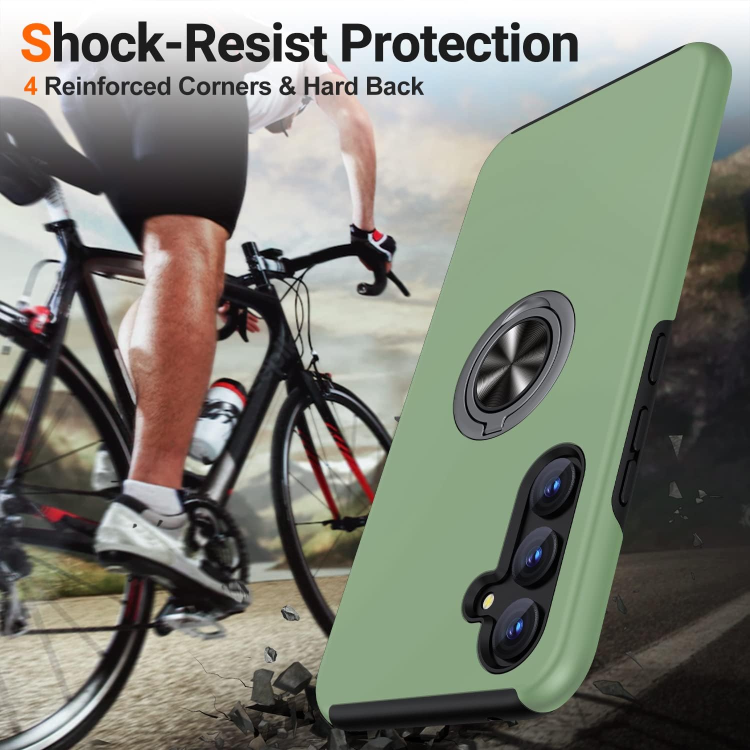 JAME Funda para Samsung Galaxy A54 5G, Galaxy A54 5G con protector de pantalla, ajuste delgado, a prueba de golpes, con soporte de anillo función de