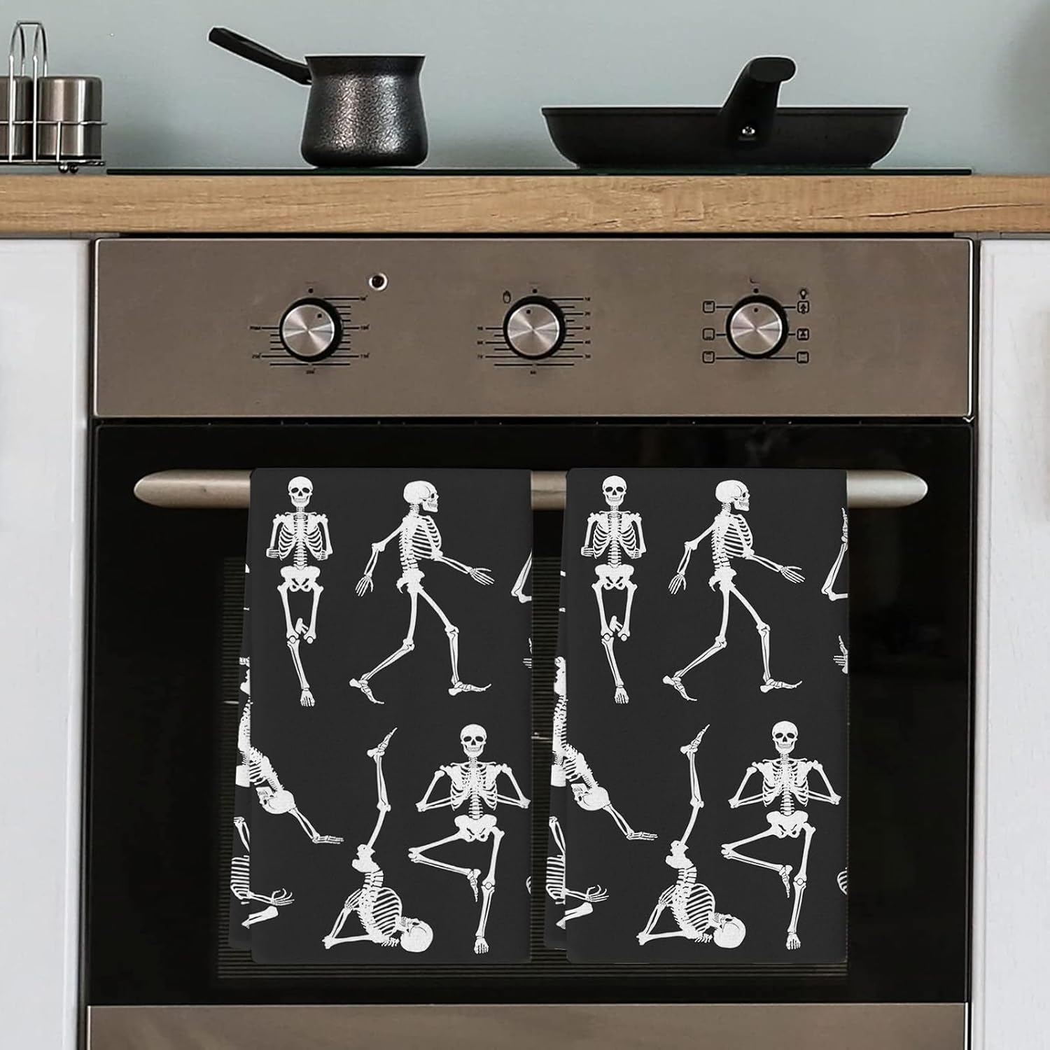 Juego de 2 toallas de cocina de Halloween, divertidas, de esqueleto, de microfibra, absorbentes, lavables, para el baño, toallas de mano, para secar
