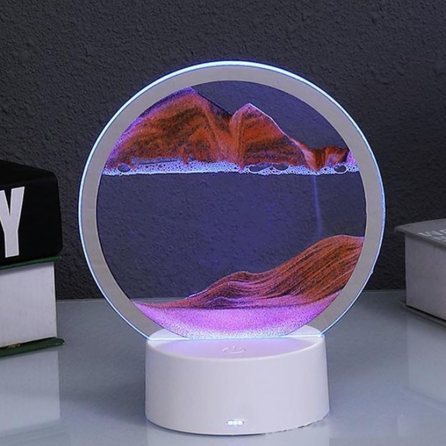 Lámpara de mesa USB de arena movediza de 0.5 fl oz, lámpara de mesa tridimensional de pintura de arena, luz ambiental decorativa de reloj de arena