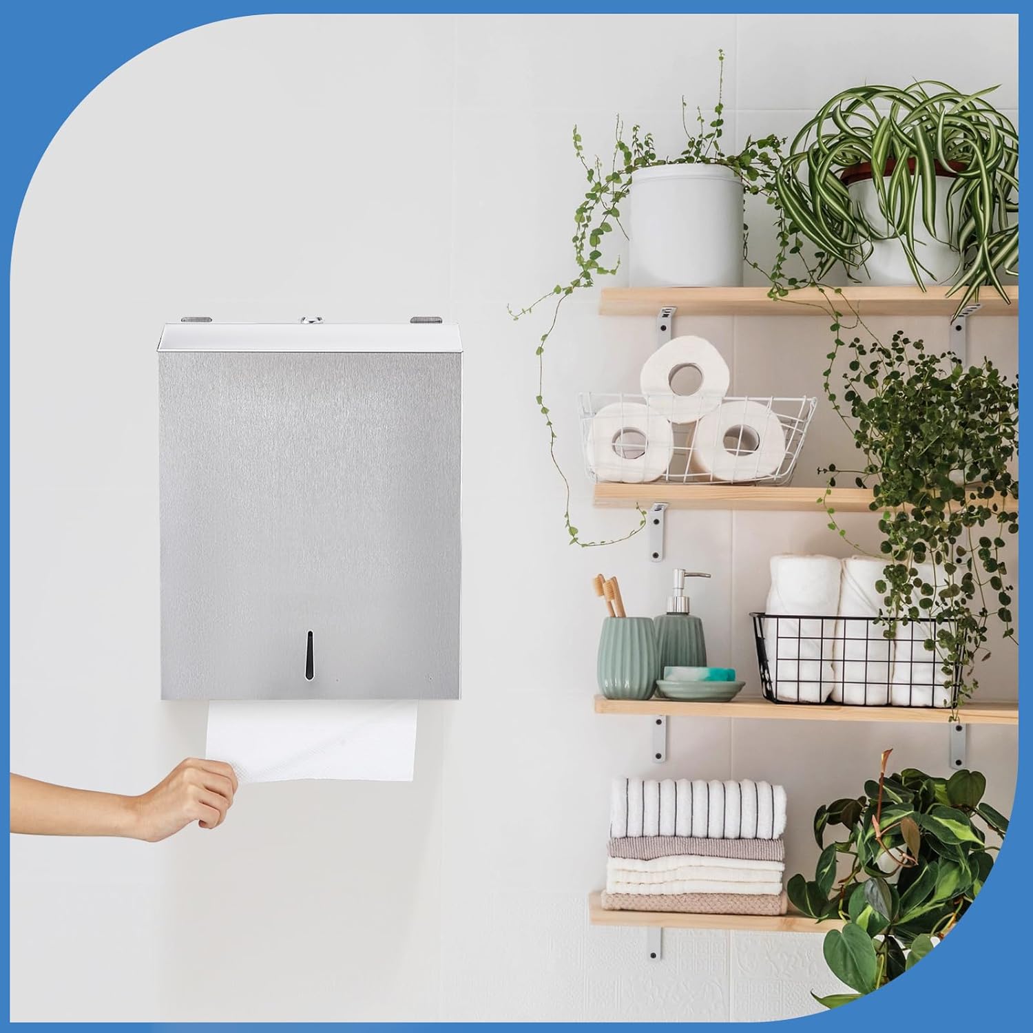 Mifoci Dispensador de toallas de papel de acero inoxidable montado en la pared, dispensador de toallas de mano comercial con diseño de cerradura,