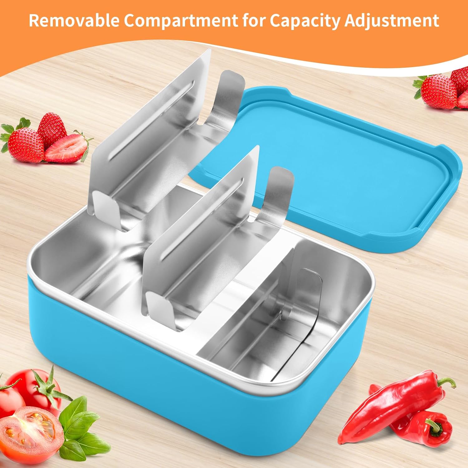 Lonchera Bento, caja Bento de acero inoxidable con compartimentos extraíbles y 2 tazas de salsa, apta para lavavajillas, congelador, libre de BPA,