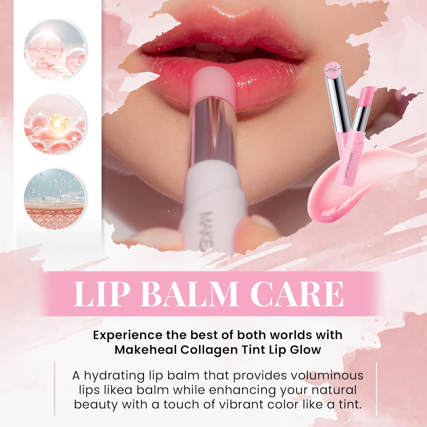 Makeheal Bálsamo labial con tinte de colágeno, labios suaves y nutritivos hidratantes, bálsamo labial infundido con colágeno y vitamina E, color