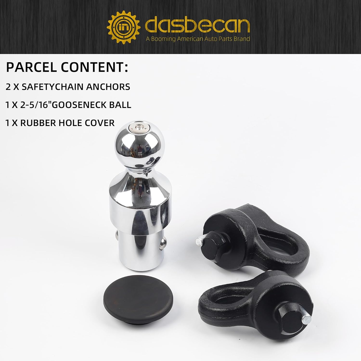 Dasbecan 60692 Kit de cadena de seguridad de cuello de cisne de 30 K, 2-516 pulgadas, compatible con F250 F350 F450 Super Duty GMC Sierra 2500 3500