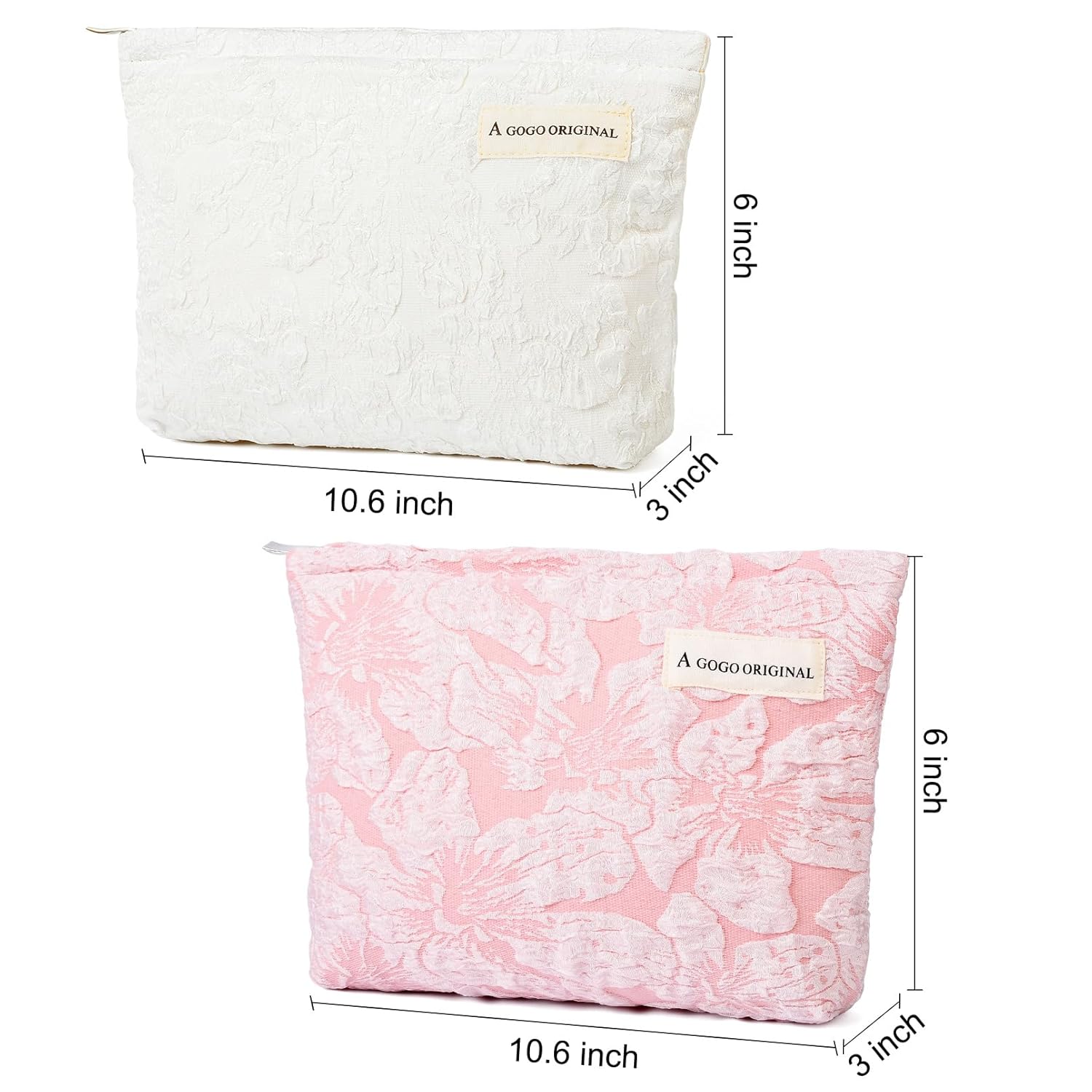 Bolsa de maquillaje grande de 2 piezas, bolsa de cosméticos floral, color rosa y blanco, de lona, bolsa de aseo de viaje, organizador de brochas de