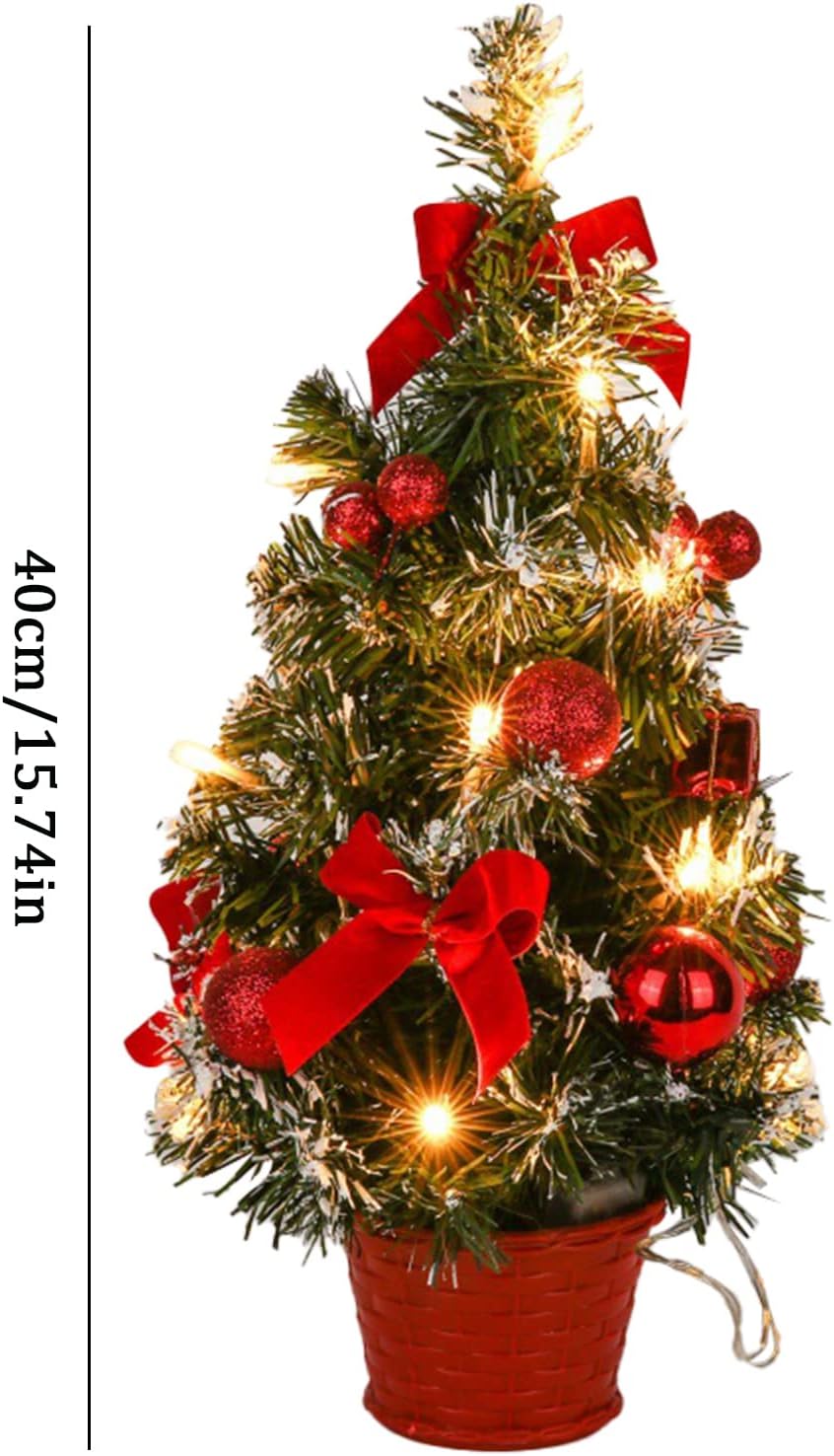 Árbol de Navidad pequeño iluminado de 15.7 pulgadas, árbol de Navidad artificial con luces LED, árbol de Navidad de mesa a pilas para decoraciones