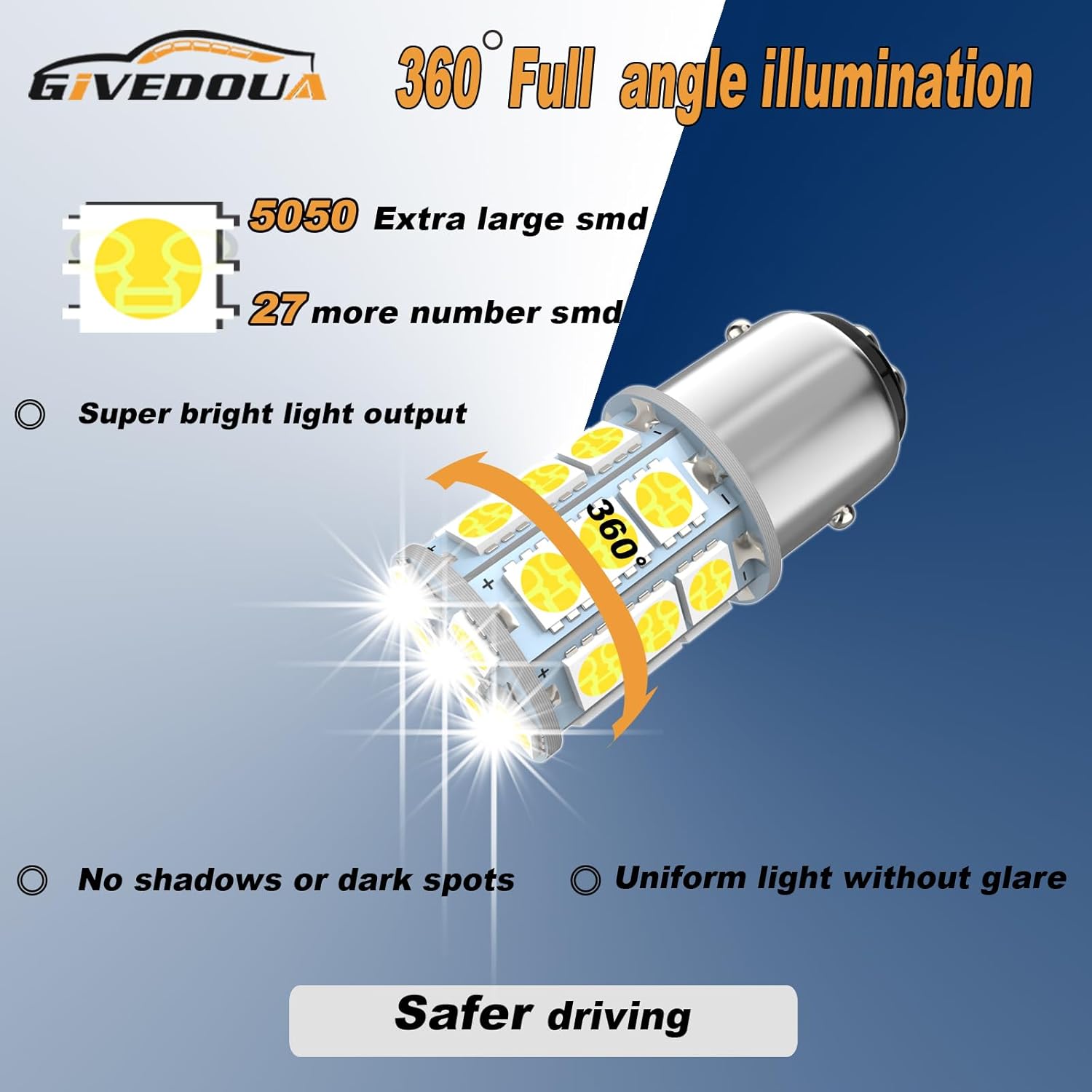 GIVEDOUA Bombilla LED 1157 BAY15D 7528 2057 2357 para luces de freno, luces de marcha atrás de respaldo, luces traseras, súper brillante 5050 27-SMD