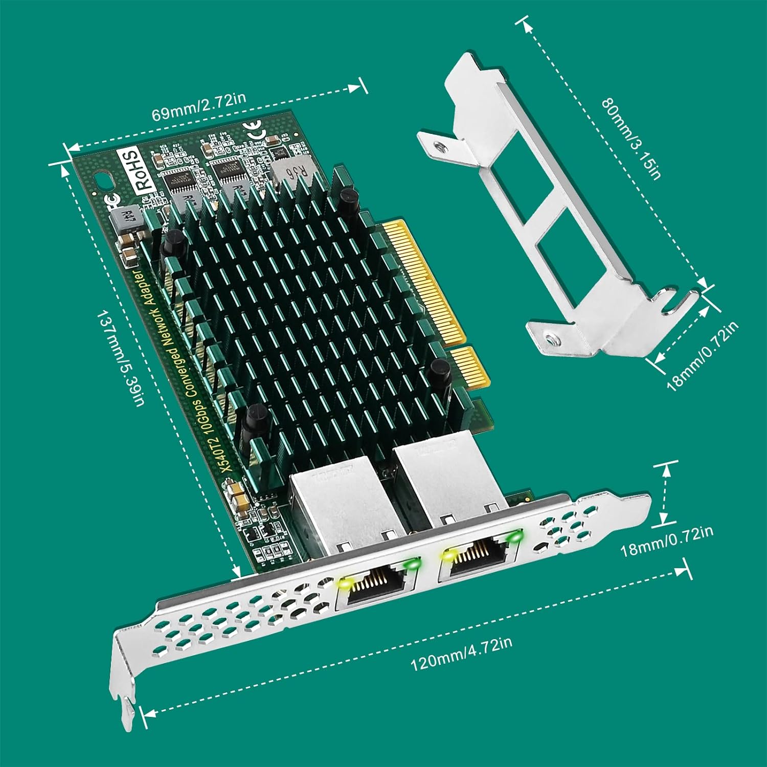 FebSmart Interfaz PCIE X8 a 2 puertos RJ45 de 10 Gbps, controlador Ethernet Intel X540-AT2, 2 tarjetas NIC PCIE de interfaz RJ45 de 10GbE, adaptador