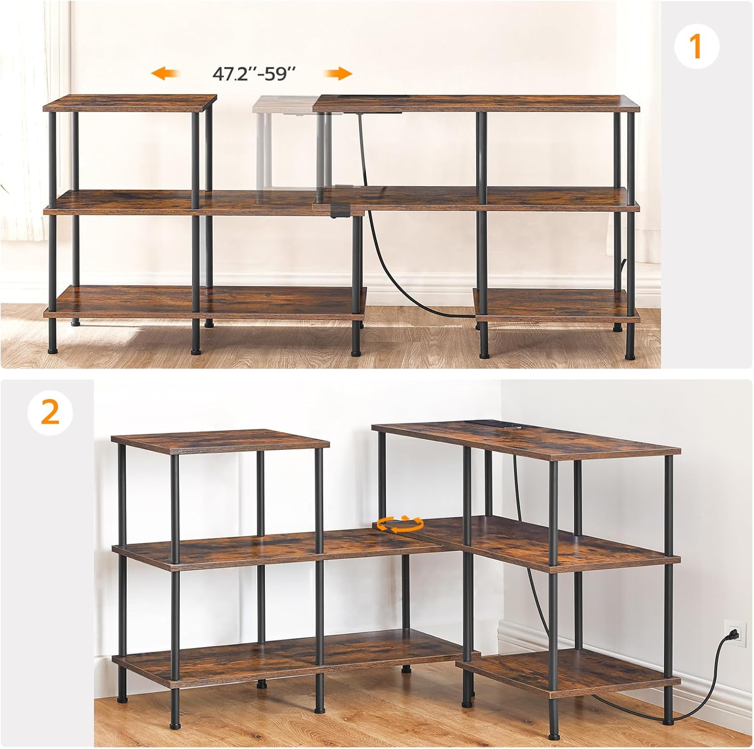 HOOBRO Soporte de TV, soporte de TV deformable con tomas de corriente de hasta 75 pulgadas, moderno centro de entretenimiento con estantes de