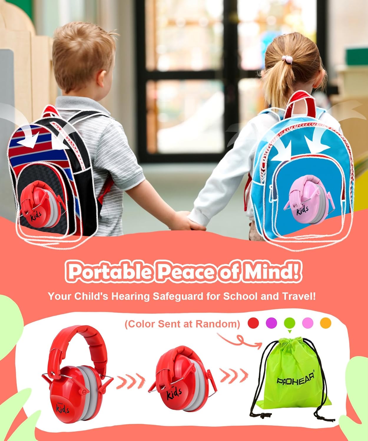 PROHEAR 032 2.0 Auriculares con cancelación de ruido para niños, reducción de ruido de 25 dB, orejeras sensoriales ajustables de protección de oídos