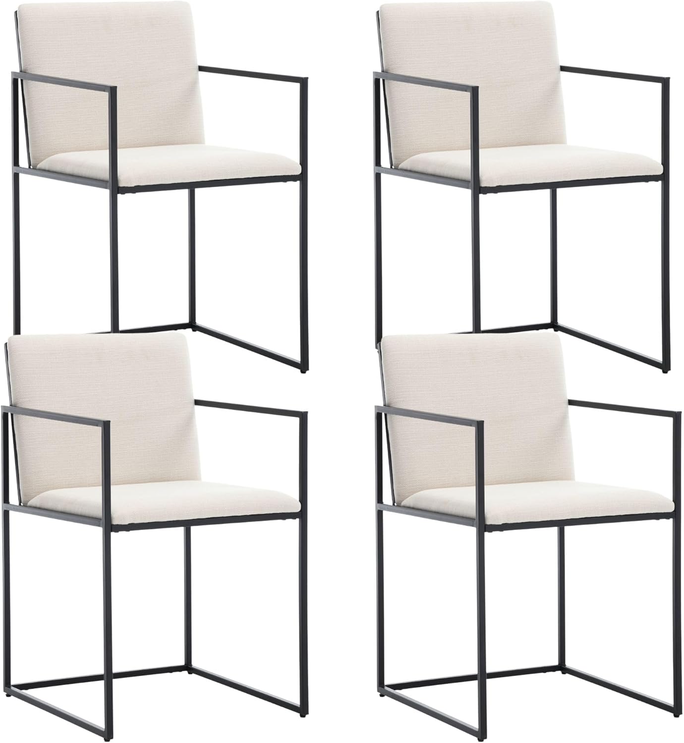 Juego de 4 sillas de cocina y comedor modernas de mediados de siglo, sillas de comedor tapizadas de lino con brazos y respaldo, sillas de cocina,