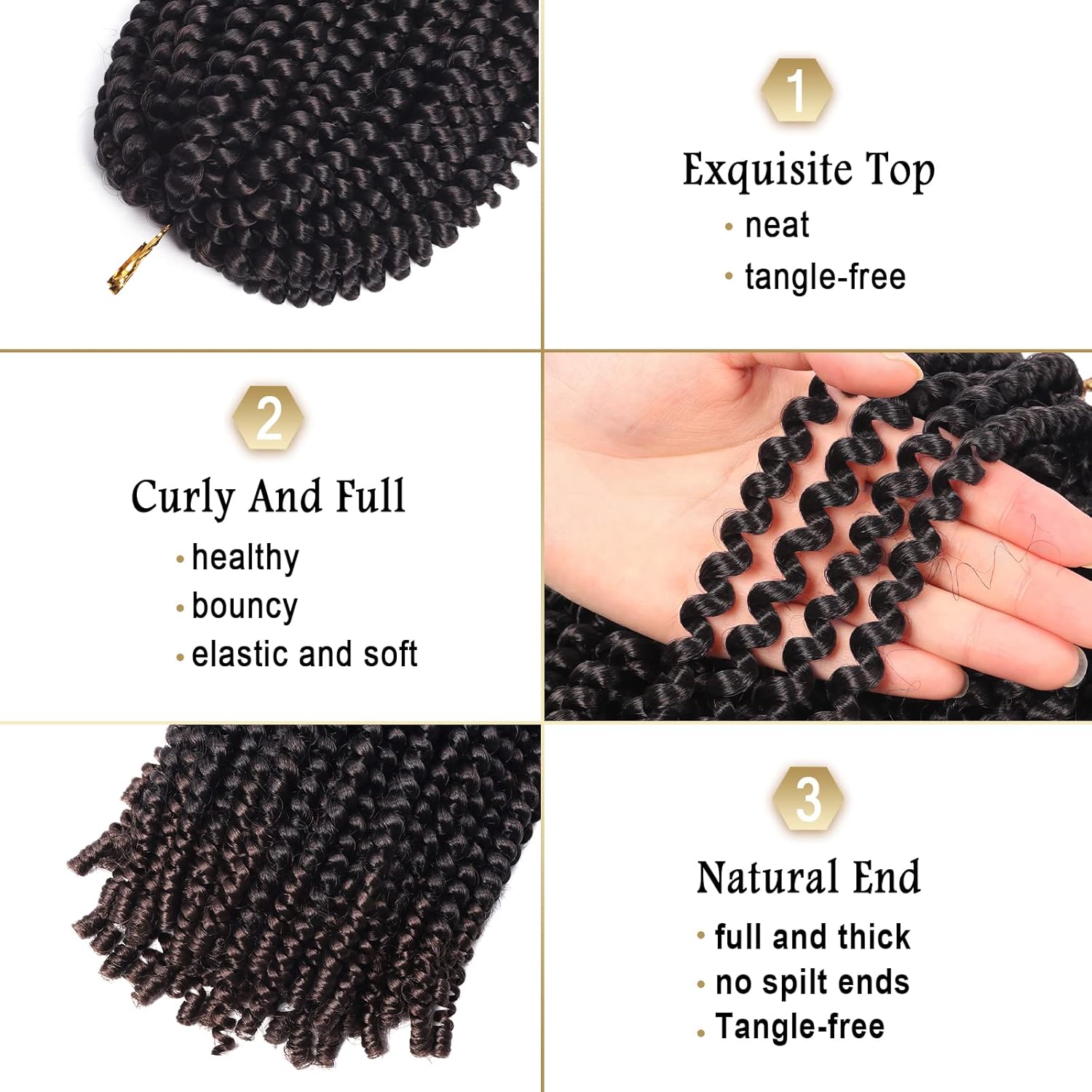 Paquete de 3 extensiones de trenzas de pelo muy rizado o trenzas africanas de pelo sintético de fibra resistente