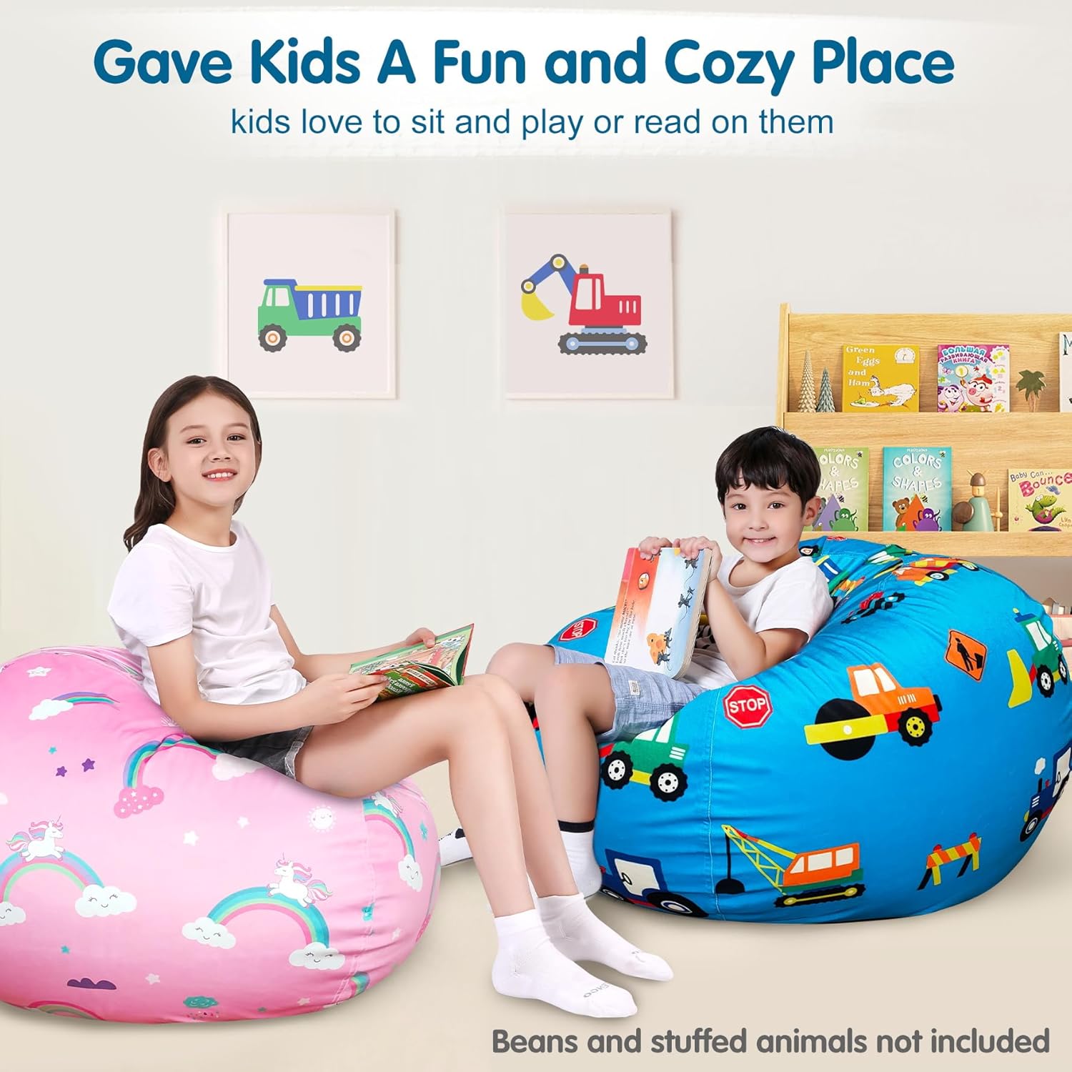 Lukeight Funda para silla puf de almacenamiento de animales de peluche para niños, funda para silla puf con cremallera para organizar habitaciones