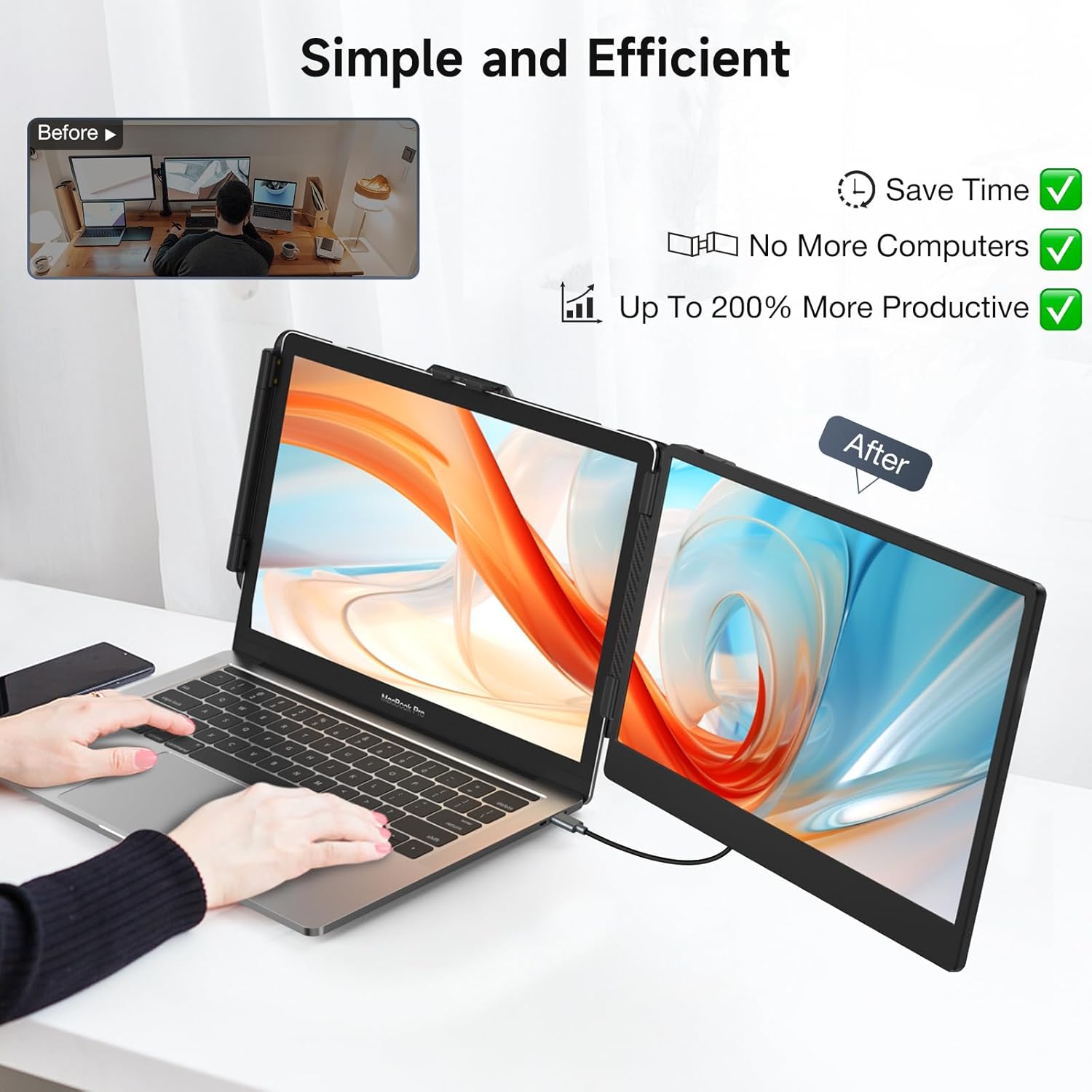 Extensor de pantalla para laptop, monitor portátil de 14 pulgadas, extensor de monitor IPS FHD 1080P, Plug and Play sin controlador, para portátil