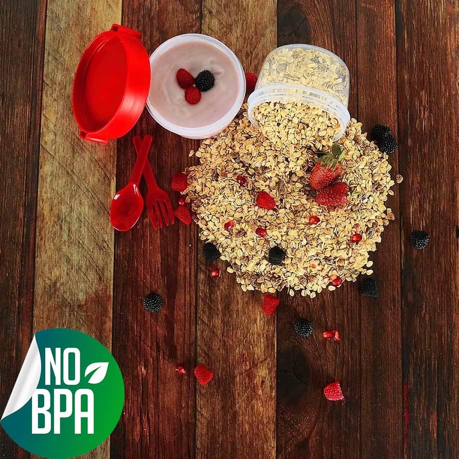 Vasos On the Go, taza para llevar con recipiente para cereales o avena, recipiente portátil para cereales Lux para llevar con tapa superior granola