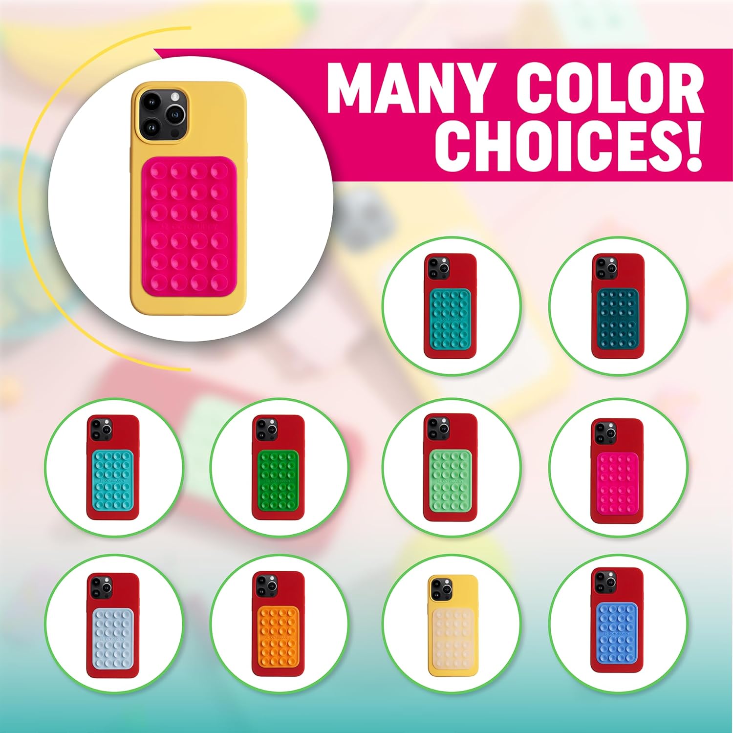 OCTOBUDDY Mini  Funda de silicona con succión para teléfono  Compatible con iPhone y Android, soporte antideslizante para accesorios móviles manos