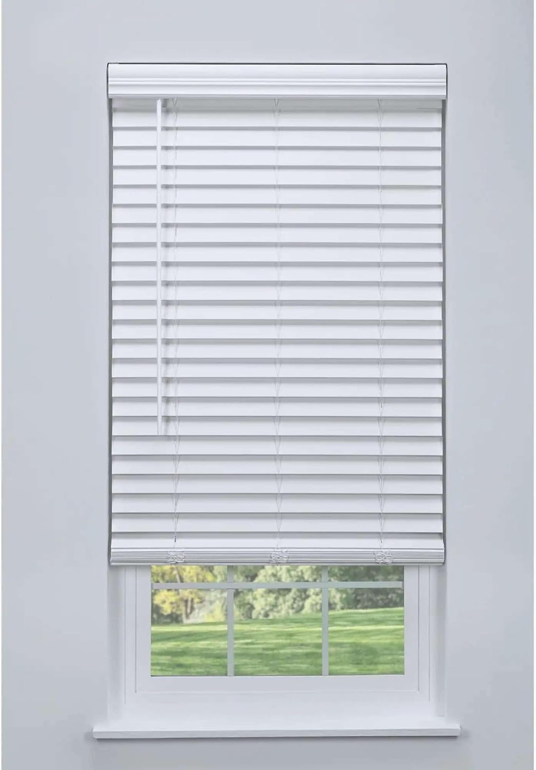 Linen Avenue Persiana inalámbrica de madera sintética blanca de 20 12 pulgadas de ancho x 52 pulgadas de alto, montaje interior empotrado (no