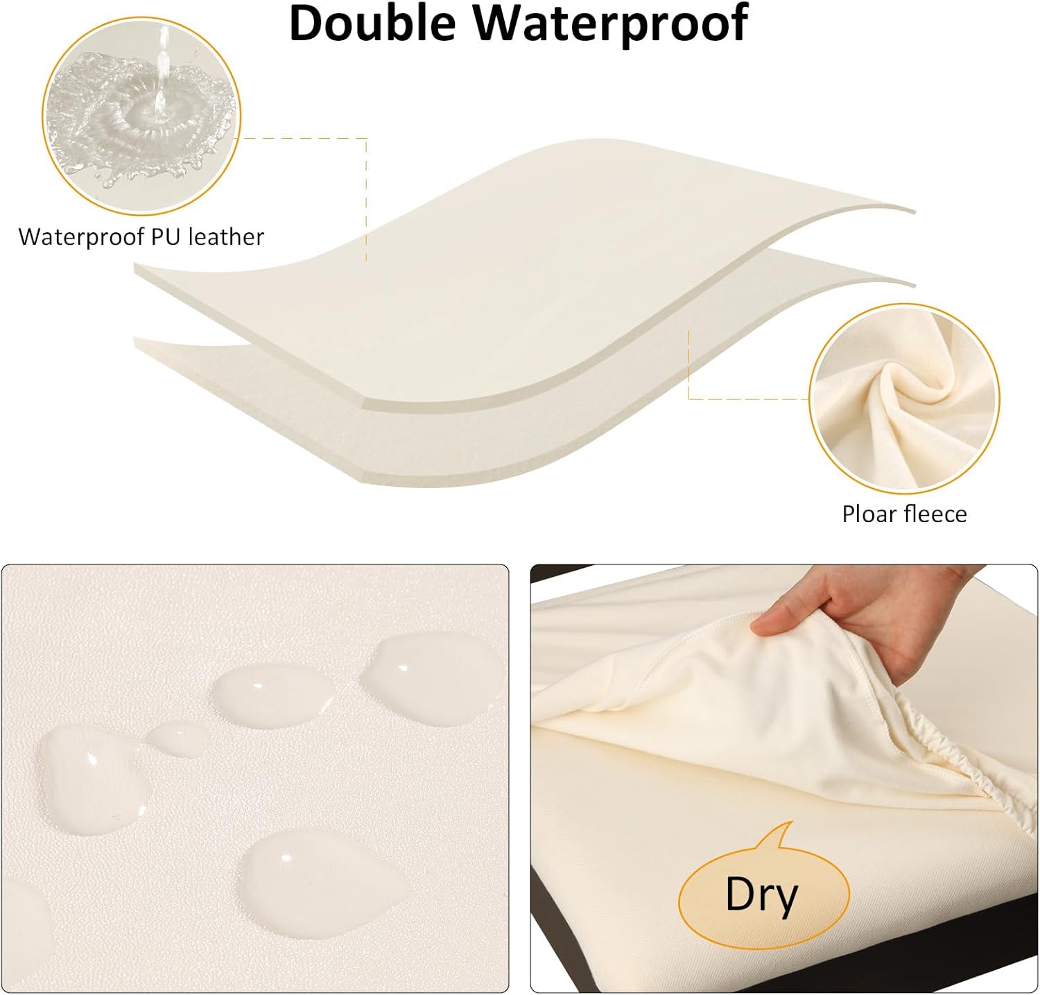 YISUN Fundas para sillas de comedor, de piel sintética sólida, impermeable y a prueba de aceite, elásticas para sillas de comedor (beige, 4 juegos)