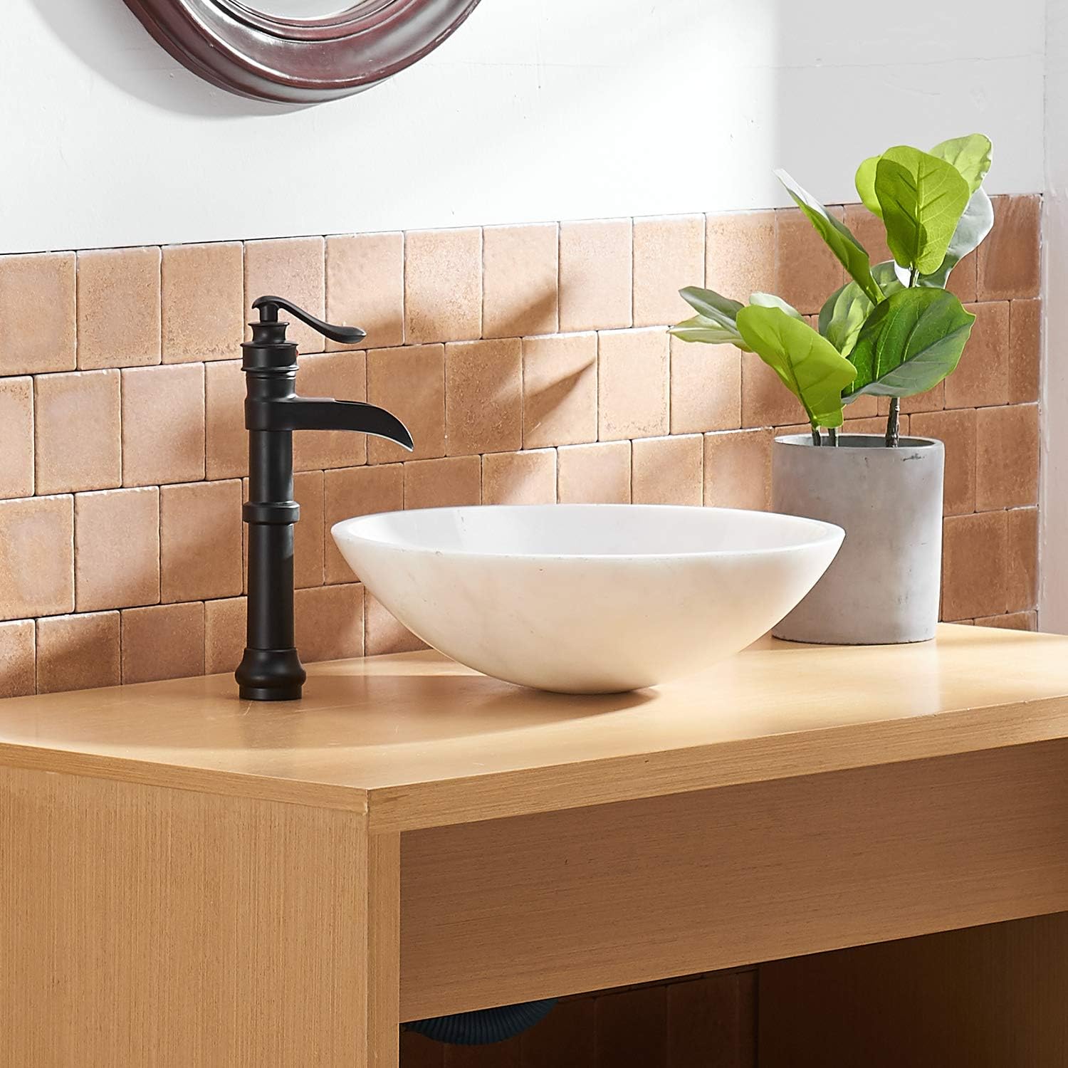 Grifo de lavabo de recipiente negro mate con montaje de drenaje desplegable y manguera de suministro de orificio de un solo mango, sin plomo, grifo