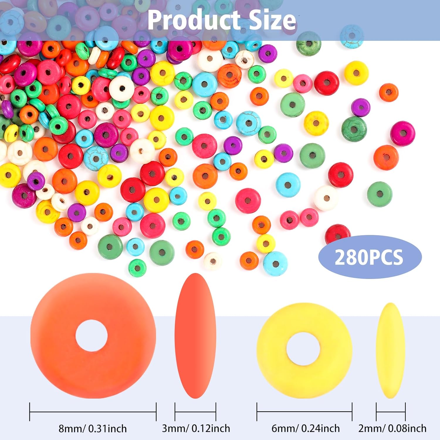 280 cuentas de piedra de ábaco, cuentas de lentejas de colores surtidos, cuentas de cordón de bricolaje, cuentas sueltas espaciadoras, para