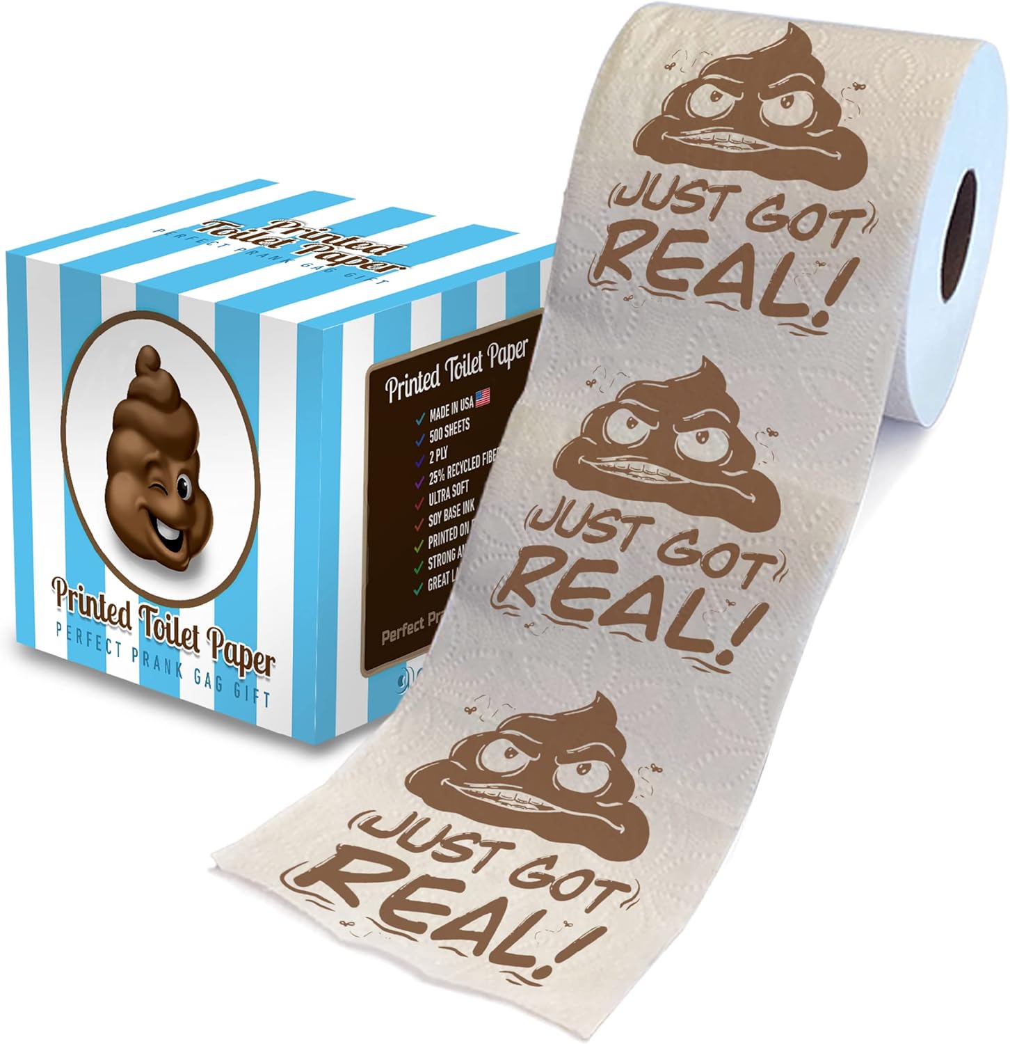 Poop Just Got Real – Papel higiénico impreso – Divertido rollo de papel higiénico para broma, sorpresa, decoración de baño, regalo novedoso para