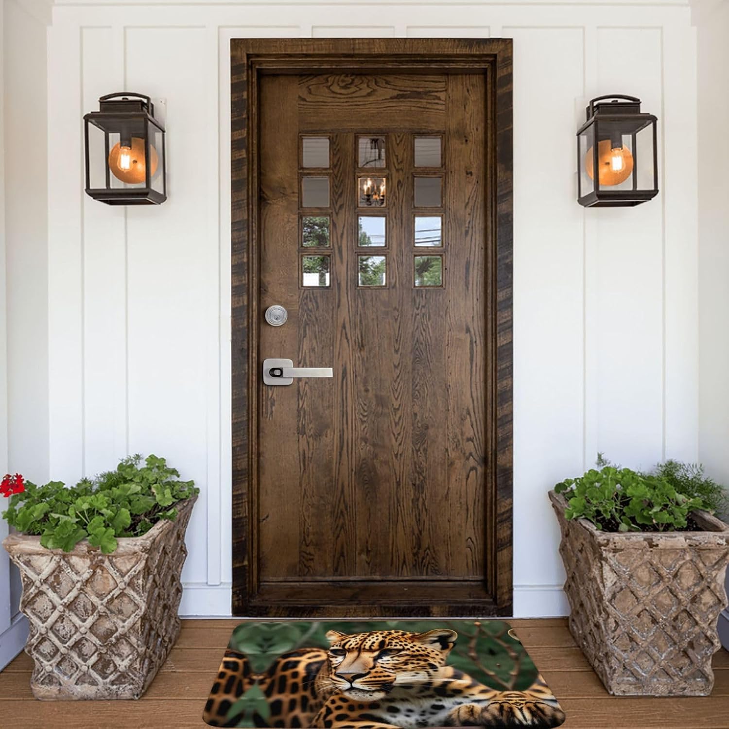 Tapete de puerta con patrón de leopardo, tapete de puerta exterior para el piso de entrada del hogar, fácil de limpiar, tapetes de patio, 16 x 24