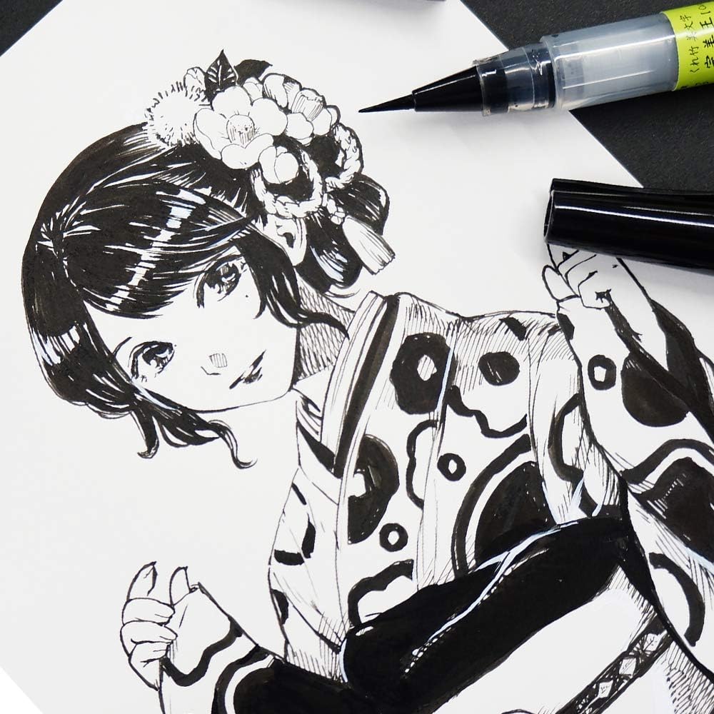 Kuretake ZIG BIMOJI “CAMBIO” – Bolígrafo de pincel fino, tinta negra, recargable, punta de pincel flexible para caligrafía, ilustración, esquema,