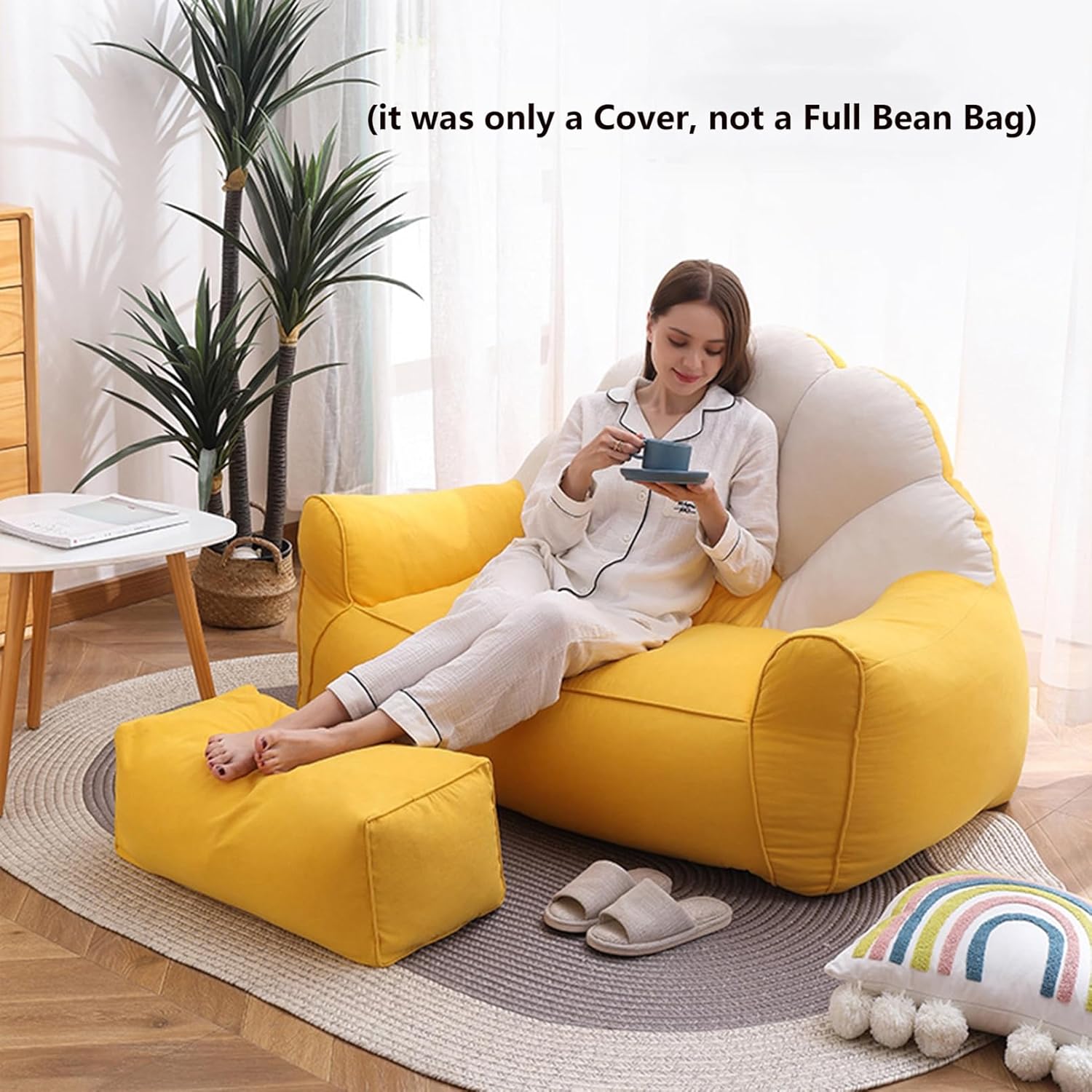 Funda para sofá perezoso, doble puf, sofá perezoso para dormitorio, sala de estar, apartamento (solo incluye una funda, no un puf completo, sin